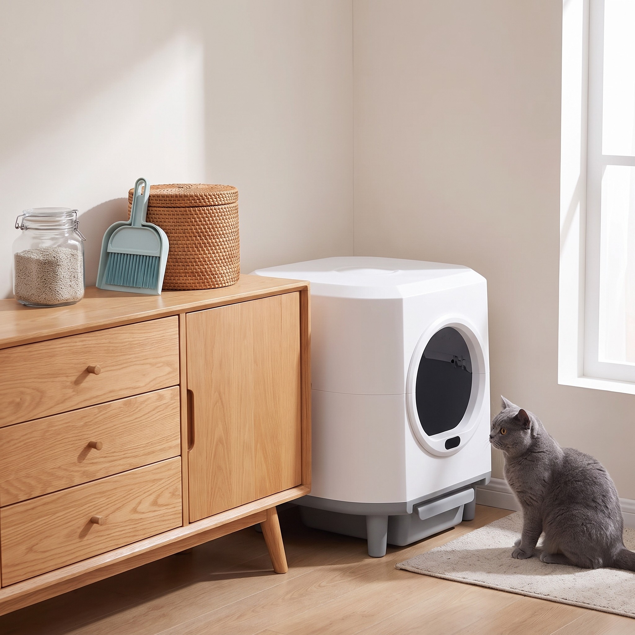 Enclosed Automatic Self-Cleaning Cat Litter Box 80L