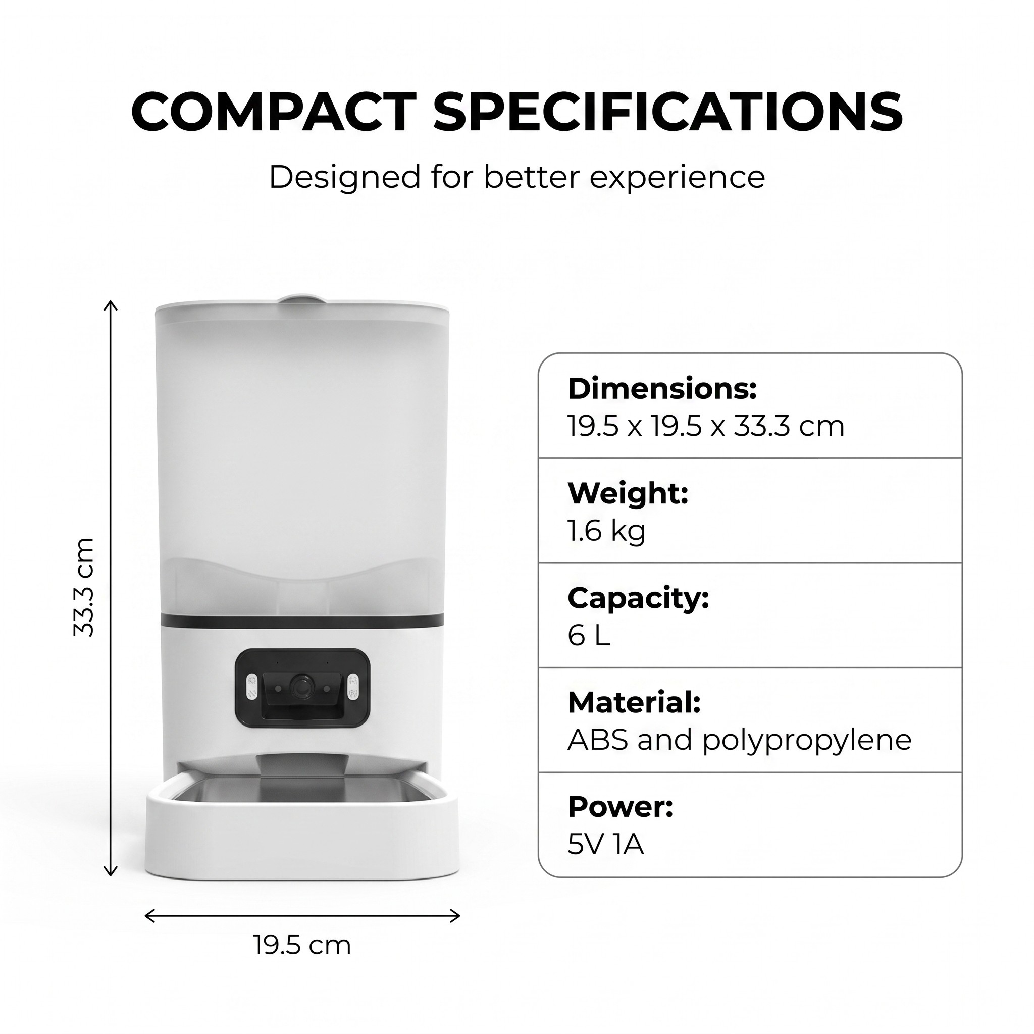 Automatic Pet Feeder 6L with HD Camera and Two Bowls