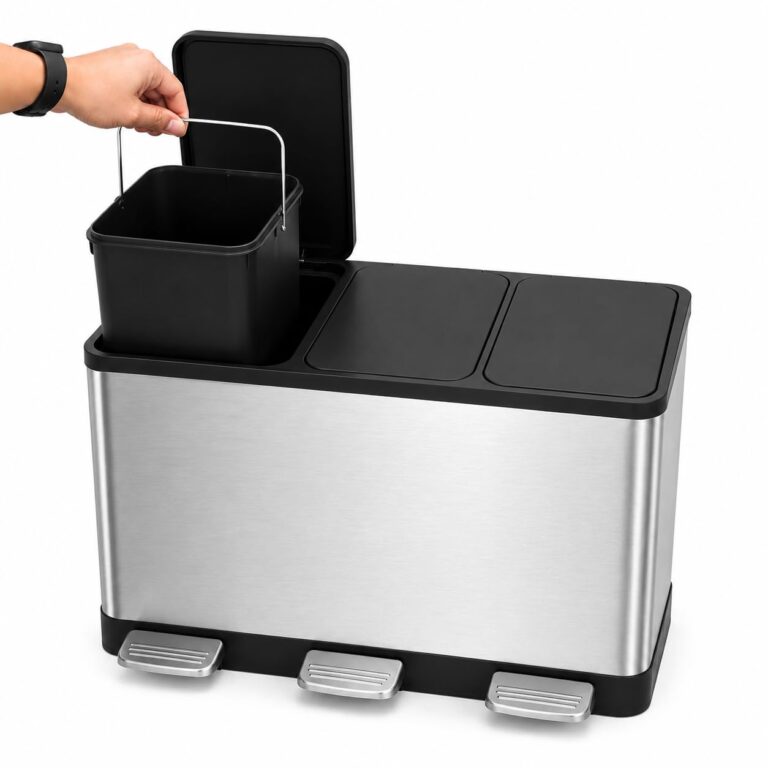 Kitchen Recycling Bin 42L 3x14L Pedal Stainless Steel