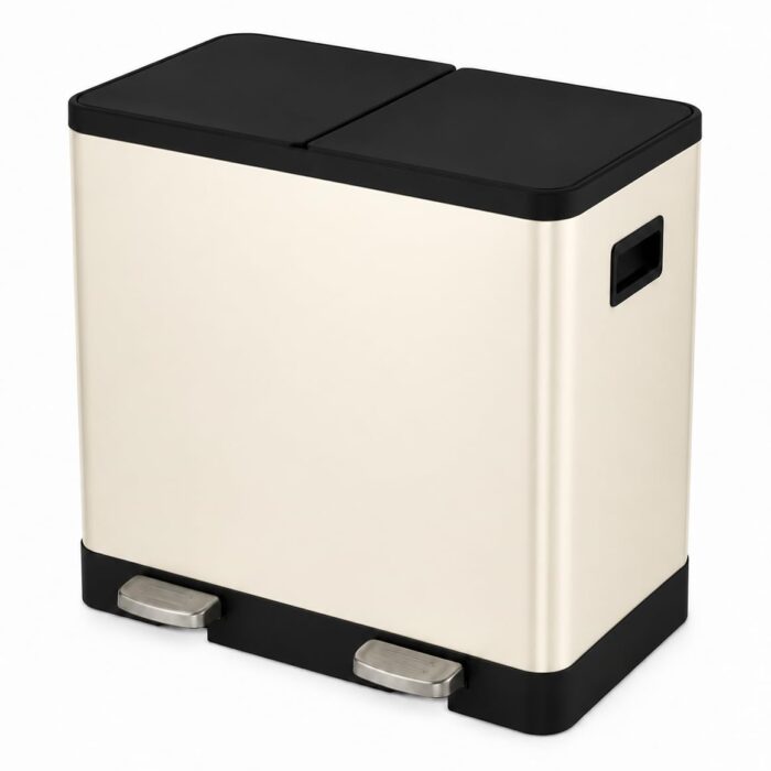 Kitchen Pedal Bin 60L Dual 2x30L Cream