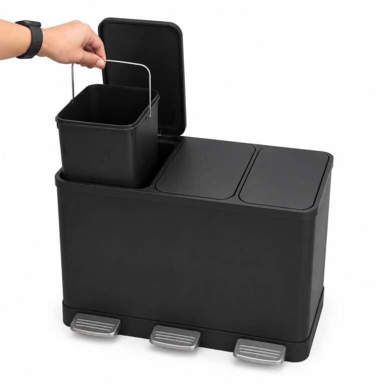 Kitchen Recycling Bin 42L 3x14L Pedal Silver & Black