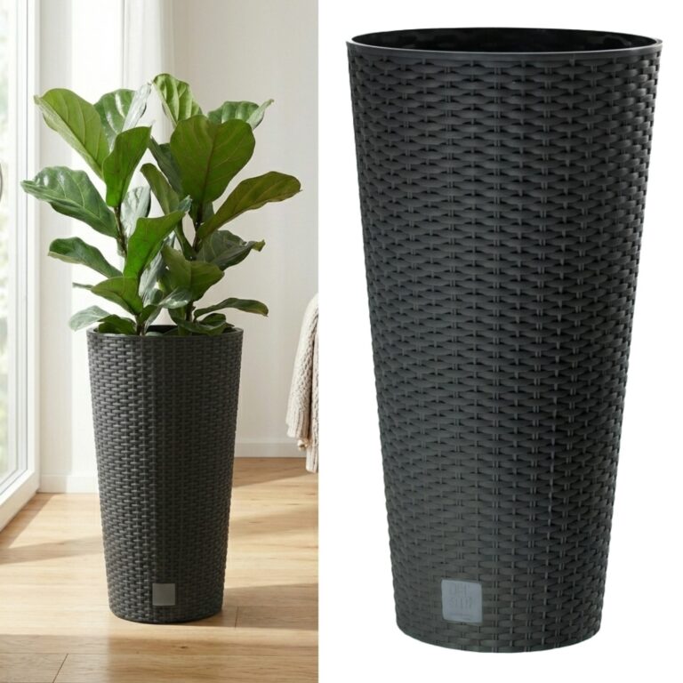 Tall Slim Rattan-Effect Round Planter Anthracite
