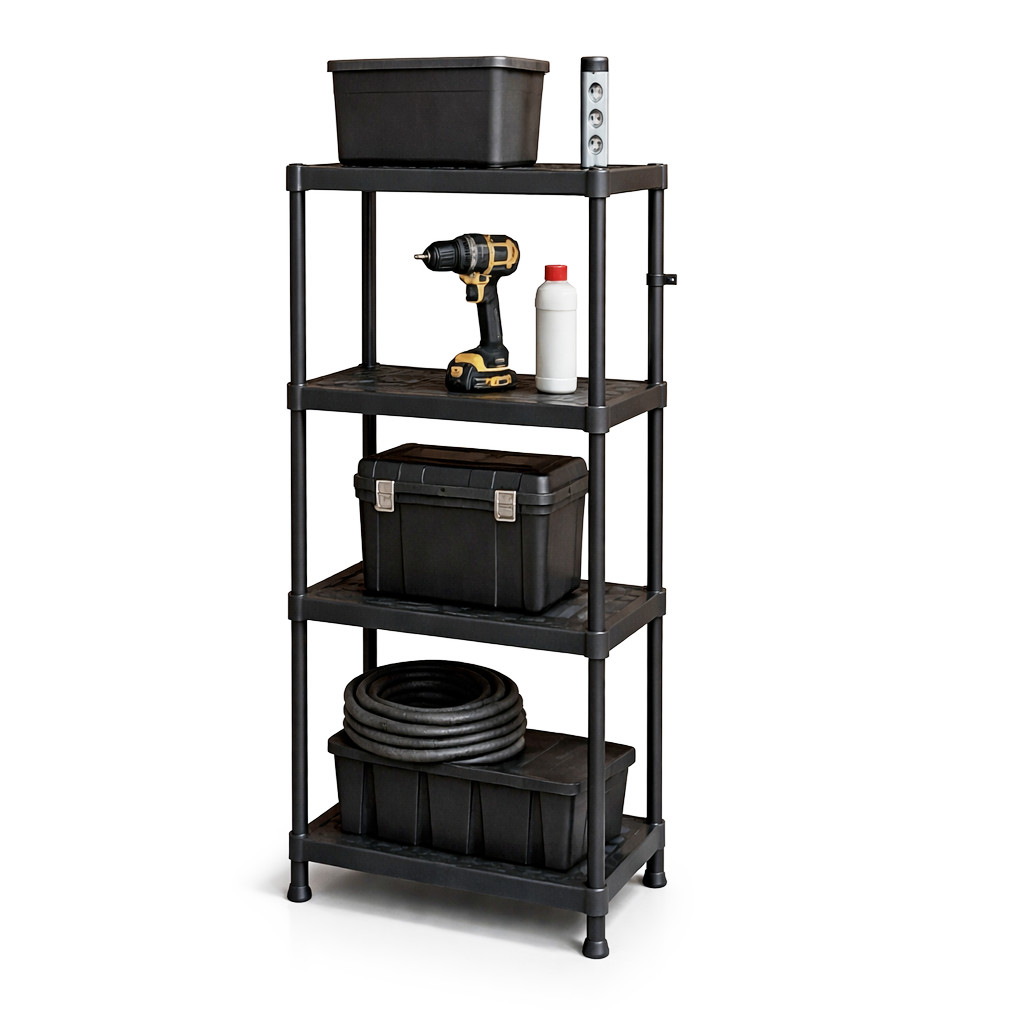 Plastic Shelving Unit 4 Tier 131.5cm Black