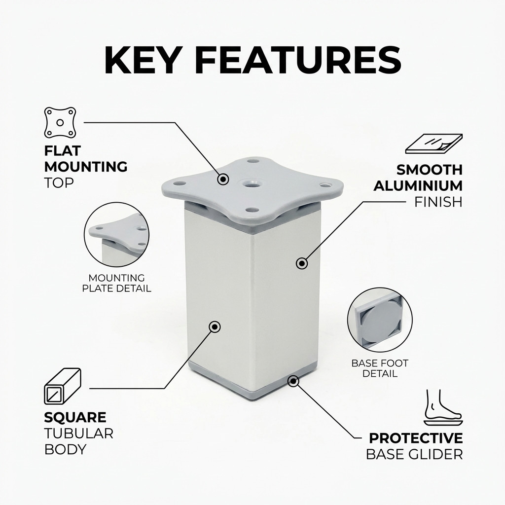 Square Aluminium Adjustable Furniture Legs Pack of 4 - Image 4