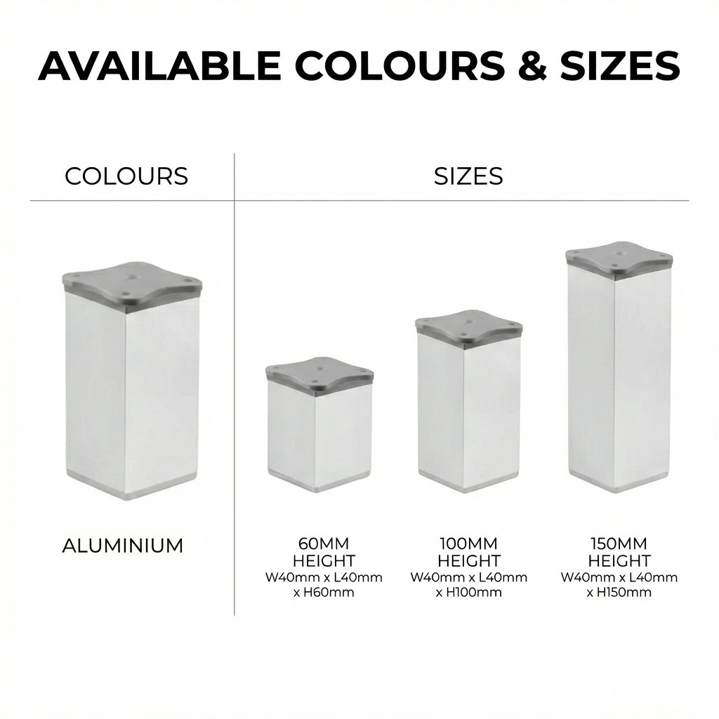 Square Aluminium Adjustable Furniture Legs Pack of 4 - Image 7