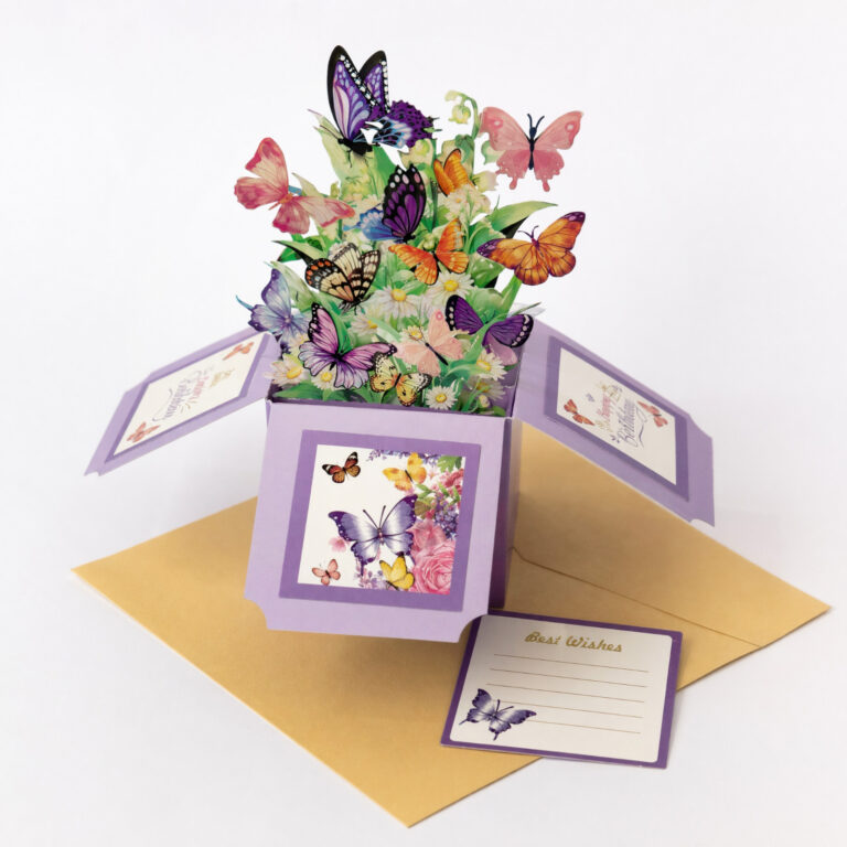 3D Pop-Up Birthday Box Card Butterflies & Flowers