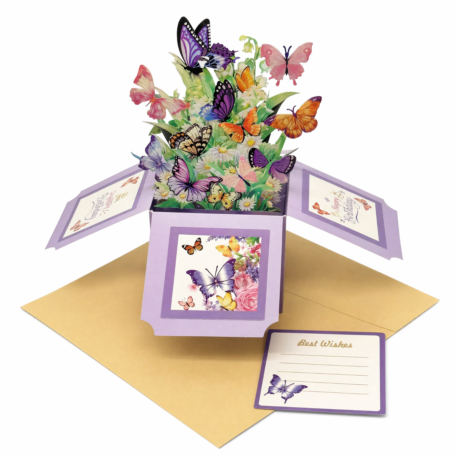 3D Pop-Up Birthday Box Card Butterflies & Flowers - Image 2