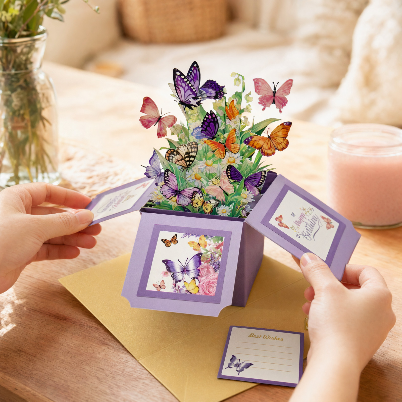 3D Pop-Up Birthday Box Card Butterflies & Flowers - Image 4