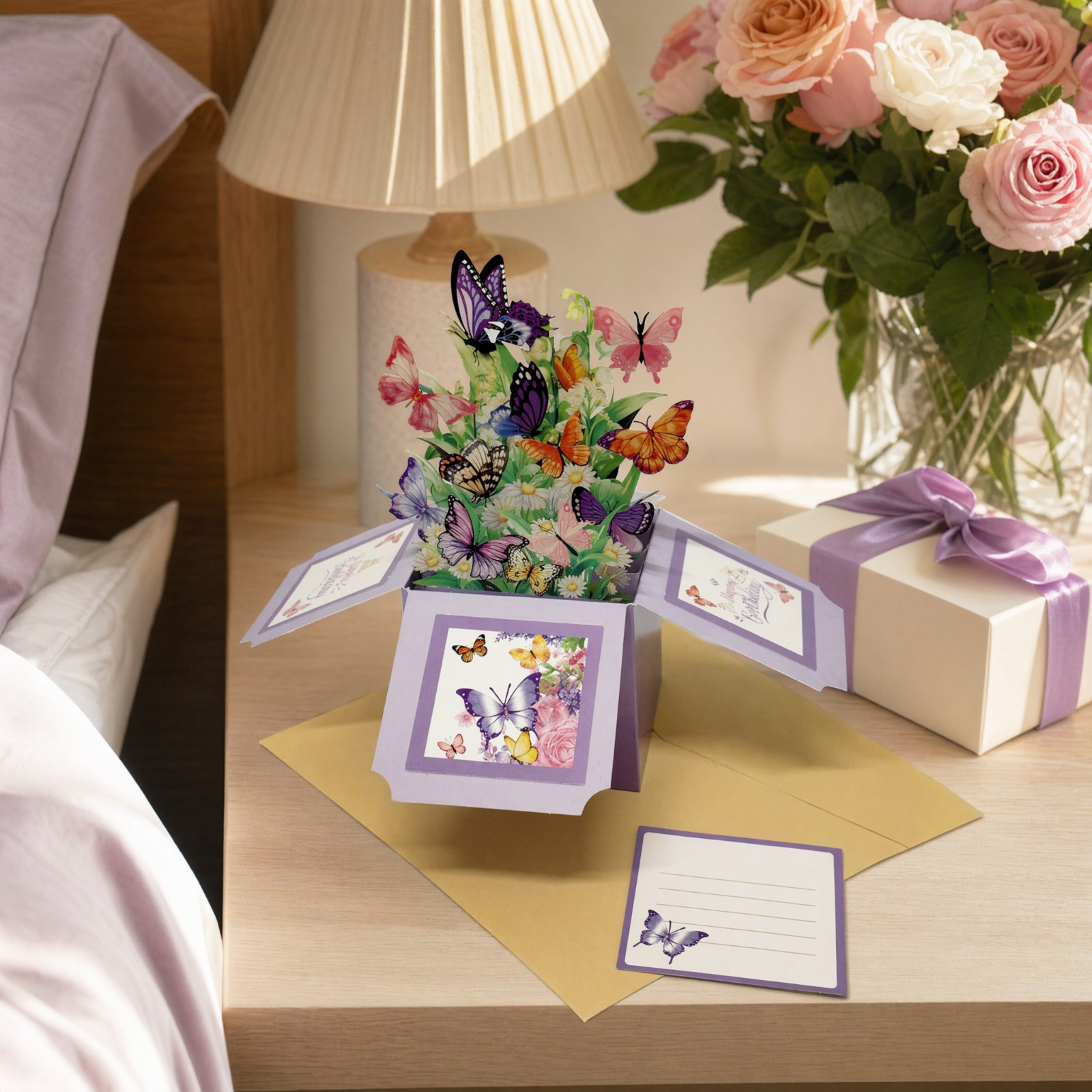 3D Pop-Up Birthday Box Card Butterflies & Flowers - Image 5