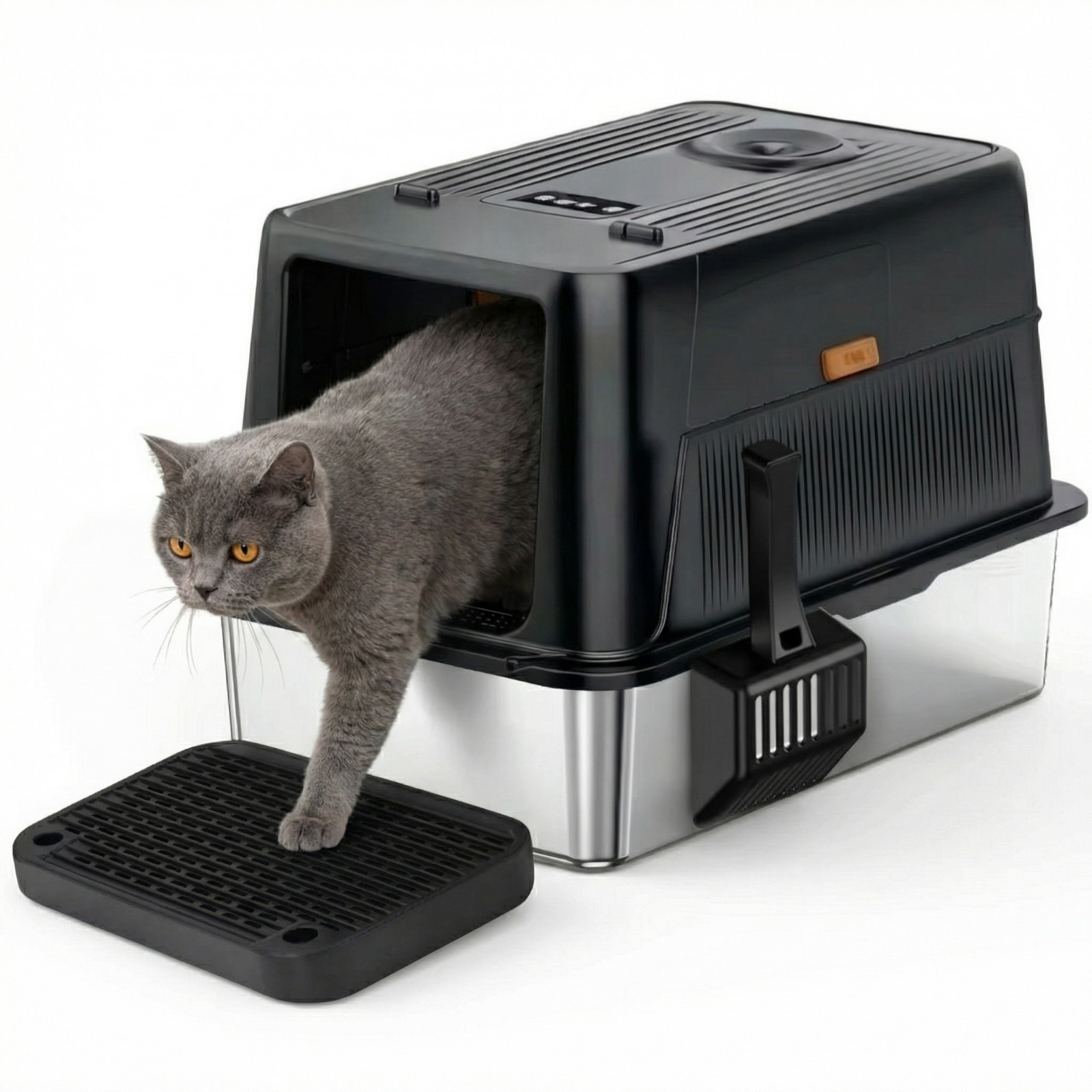 Stainless Steel Cat Litter Box Odour Fan 60x40x44cm Black