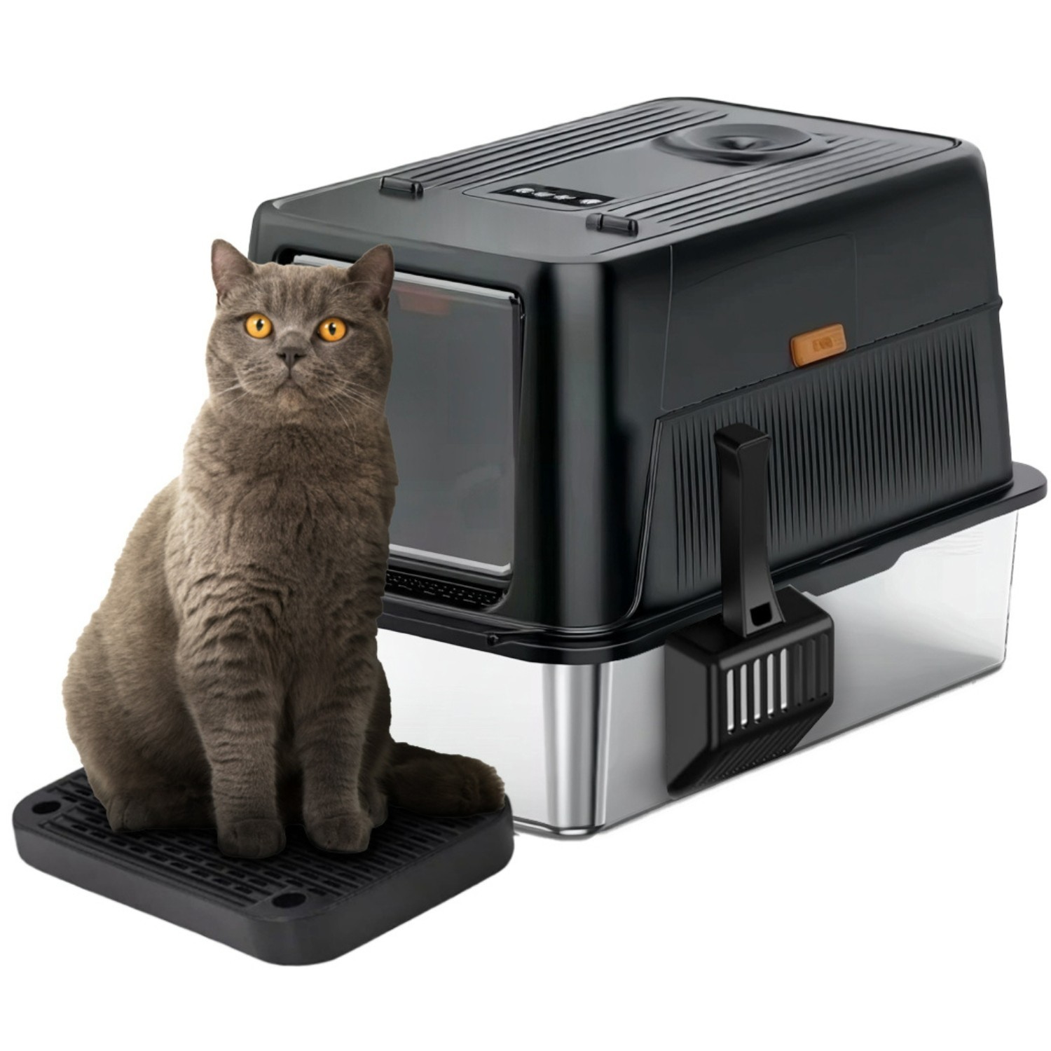 Stainless Steel Cat Litter Box Odour Fan 60x40x44cm Black - Image 2