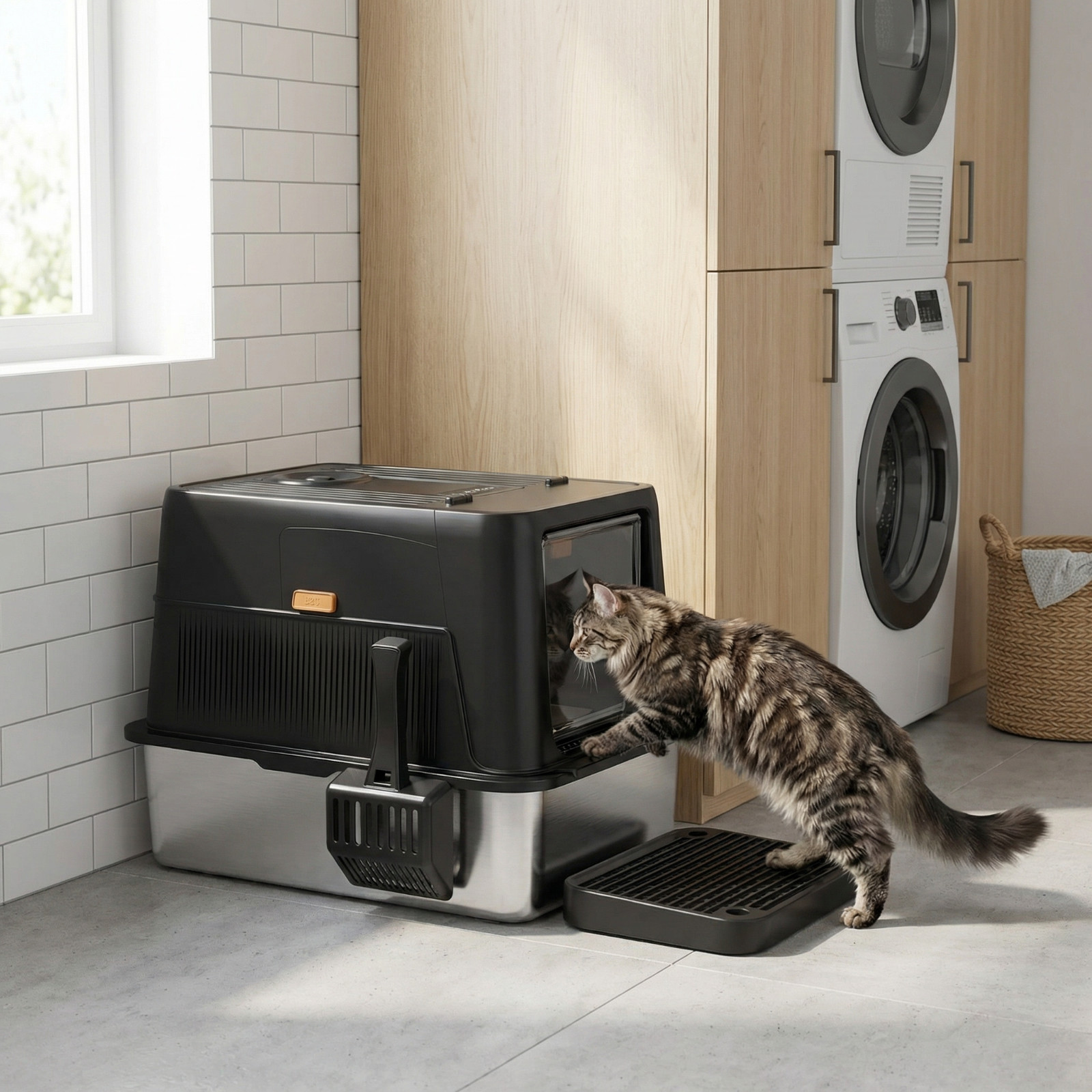Stainless Steel Cat Litter Box Odour Fan 60x40x44cm Black - Image 5