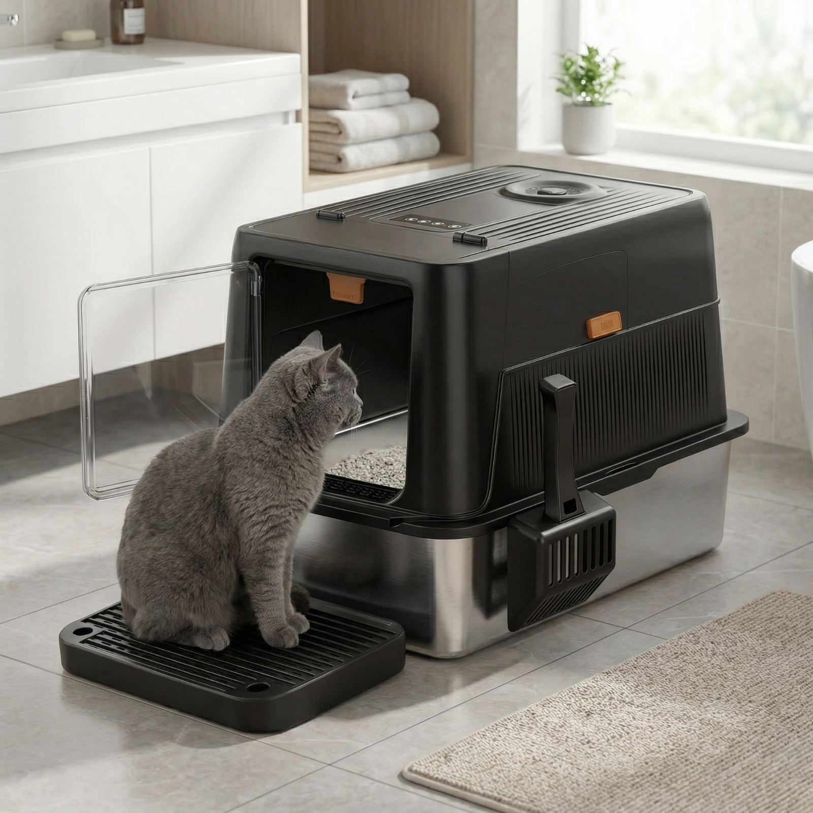 Stainless Steel Cat Litter Box Odour Fan 60x40x44cm Black - Image 6