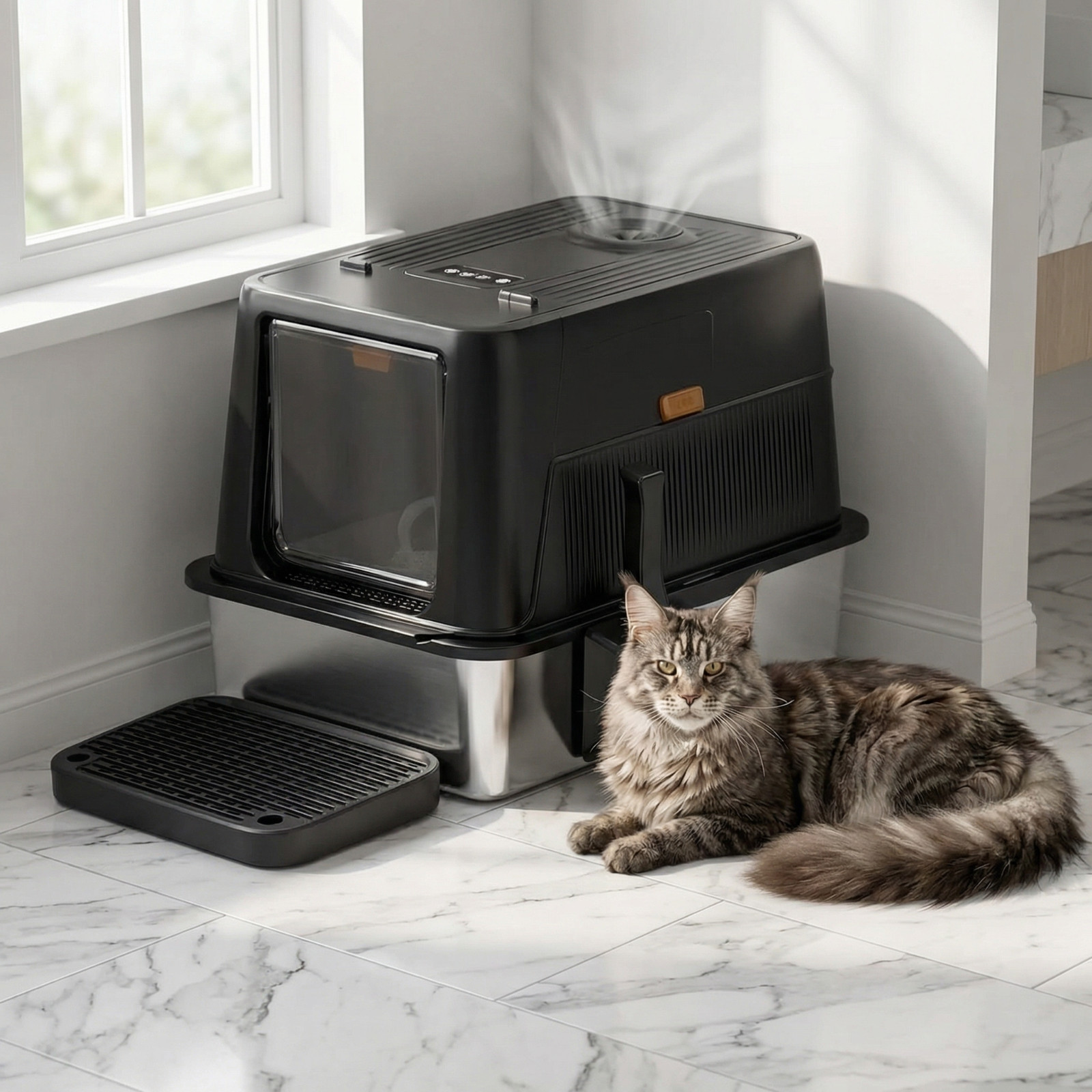 Stainless Steel Cat Litter Box Odour Fan 60x40x44cm Black - Image 7
