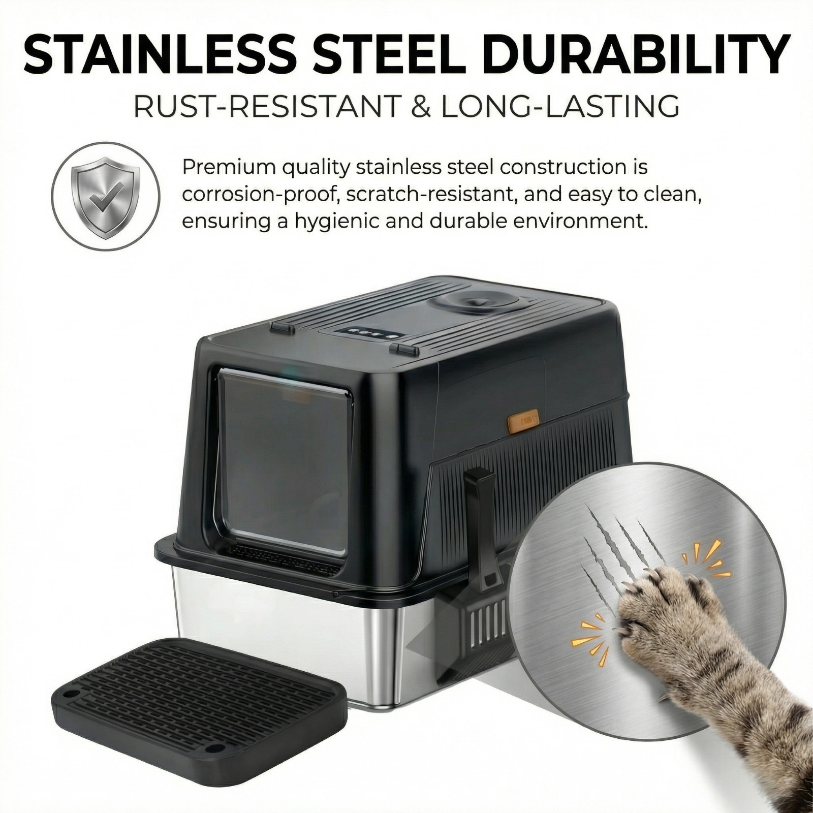 Stainless Steel Cat Litter Box Odour Fan 60x40x44cm Black - Image 10
