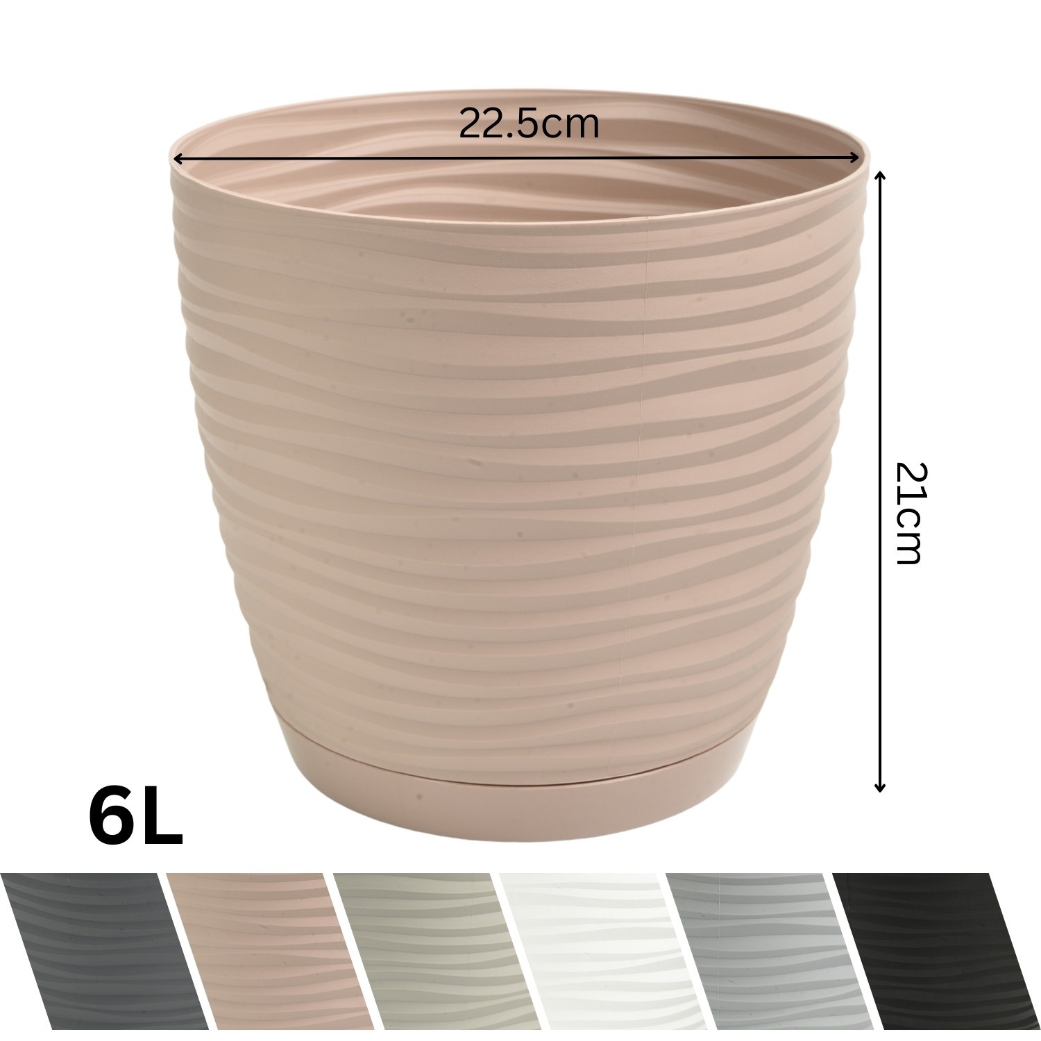 Wavy Round Plastic Plant Pot with Saucer - Image 7