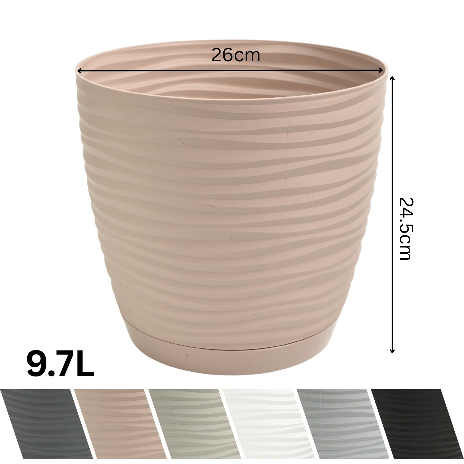 Wavy Round Plastic Plant Pot with Saucer - Image 8