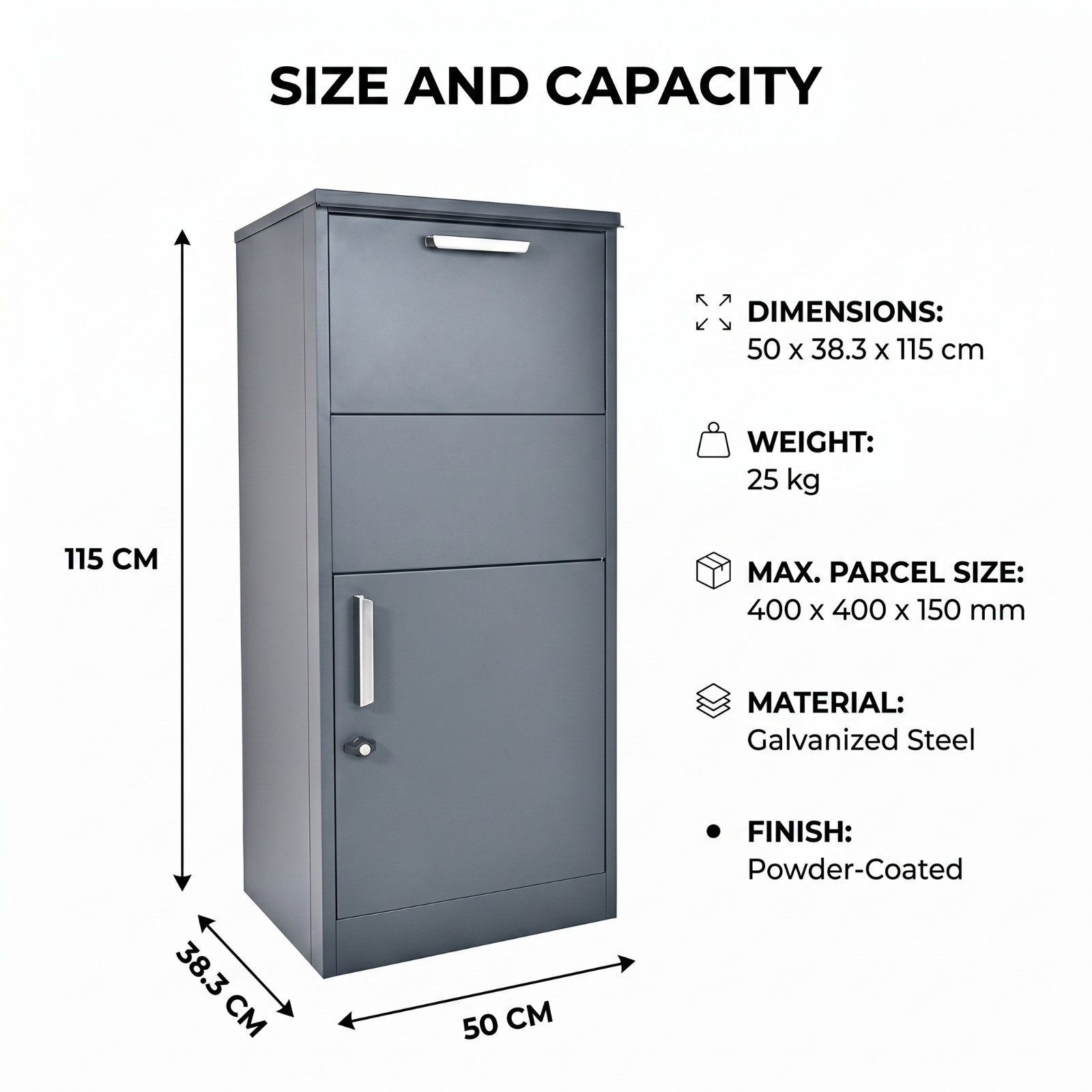Extra Large Parcel Drop Box Freestanding Lockable 115cm - Image 5