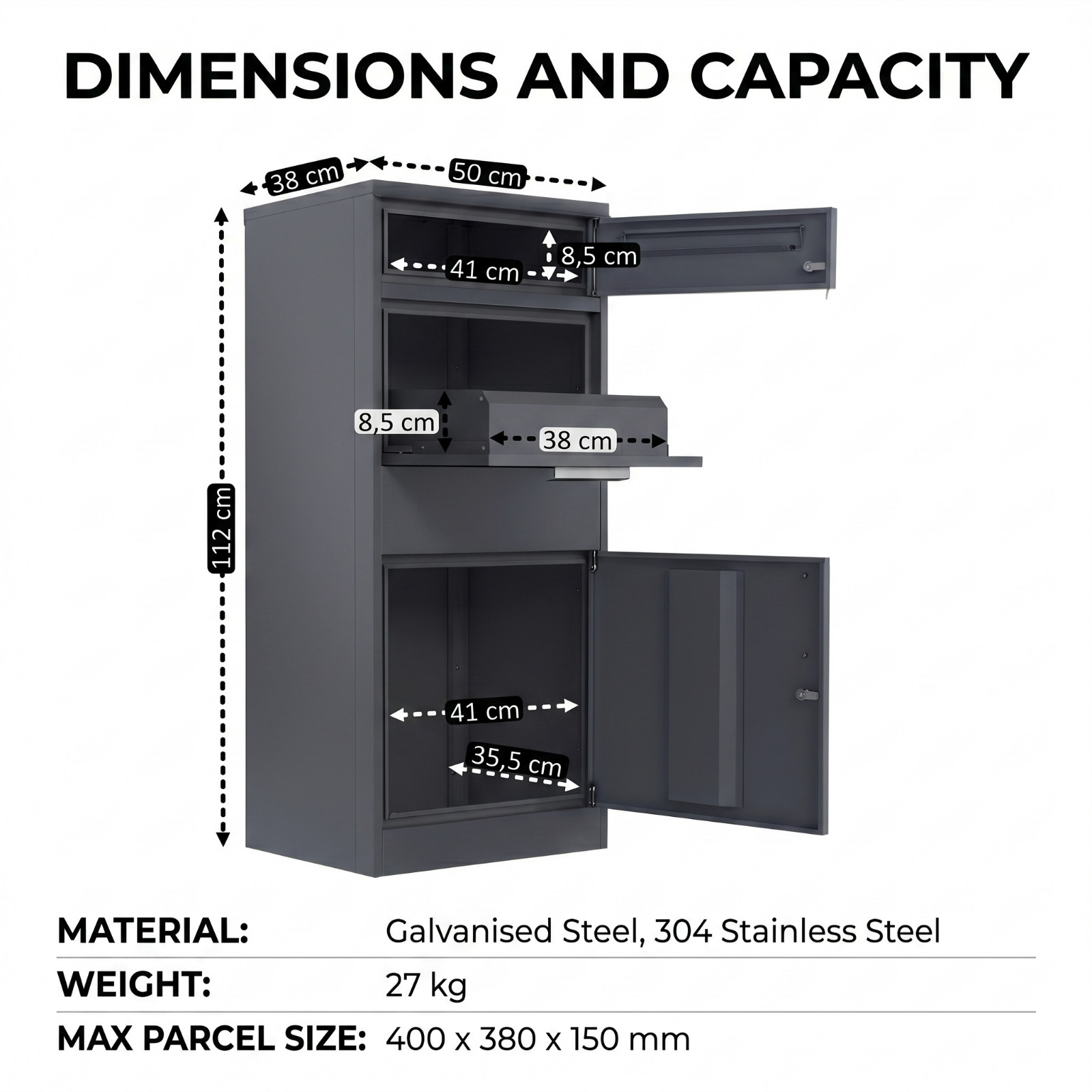 Extra Large Freestanding Parcel Drop Box Steel 112cm - Image 10