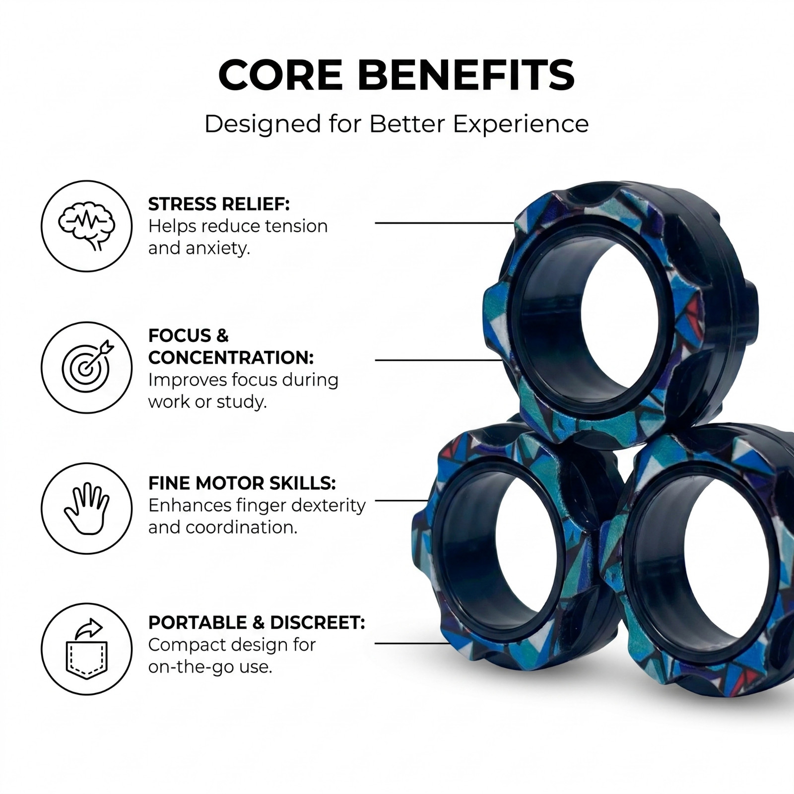 Fidget Rings Stress Relief Desk Toy Pack of 3 - Image 8