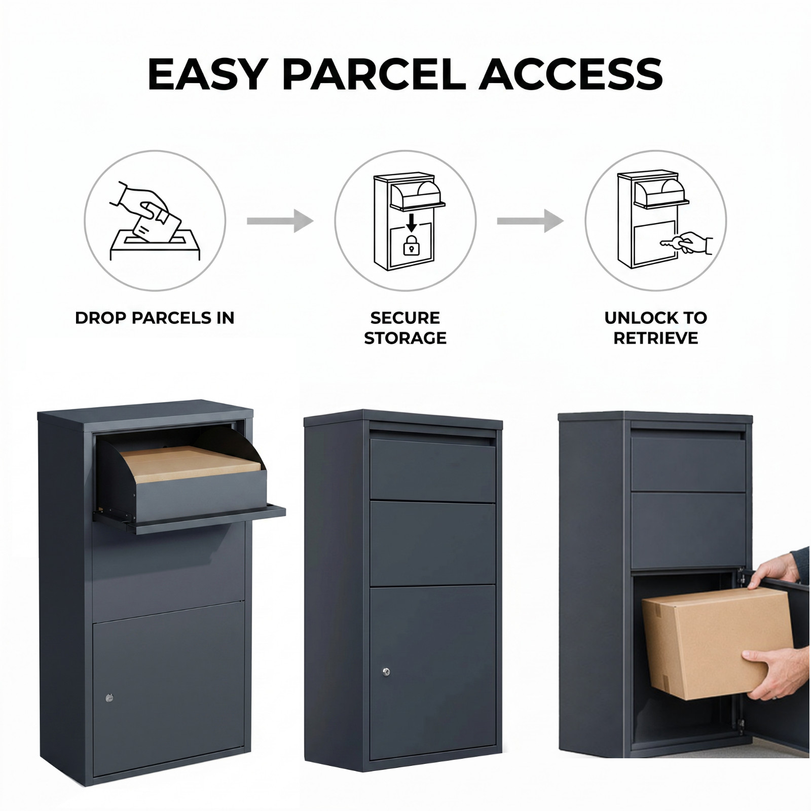 Lockable Parcel Post Box Galvanised Steel Anthracite 82cm - Image 10