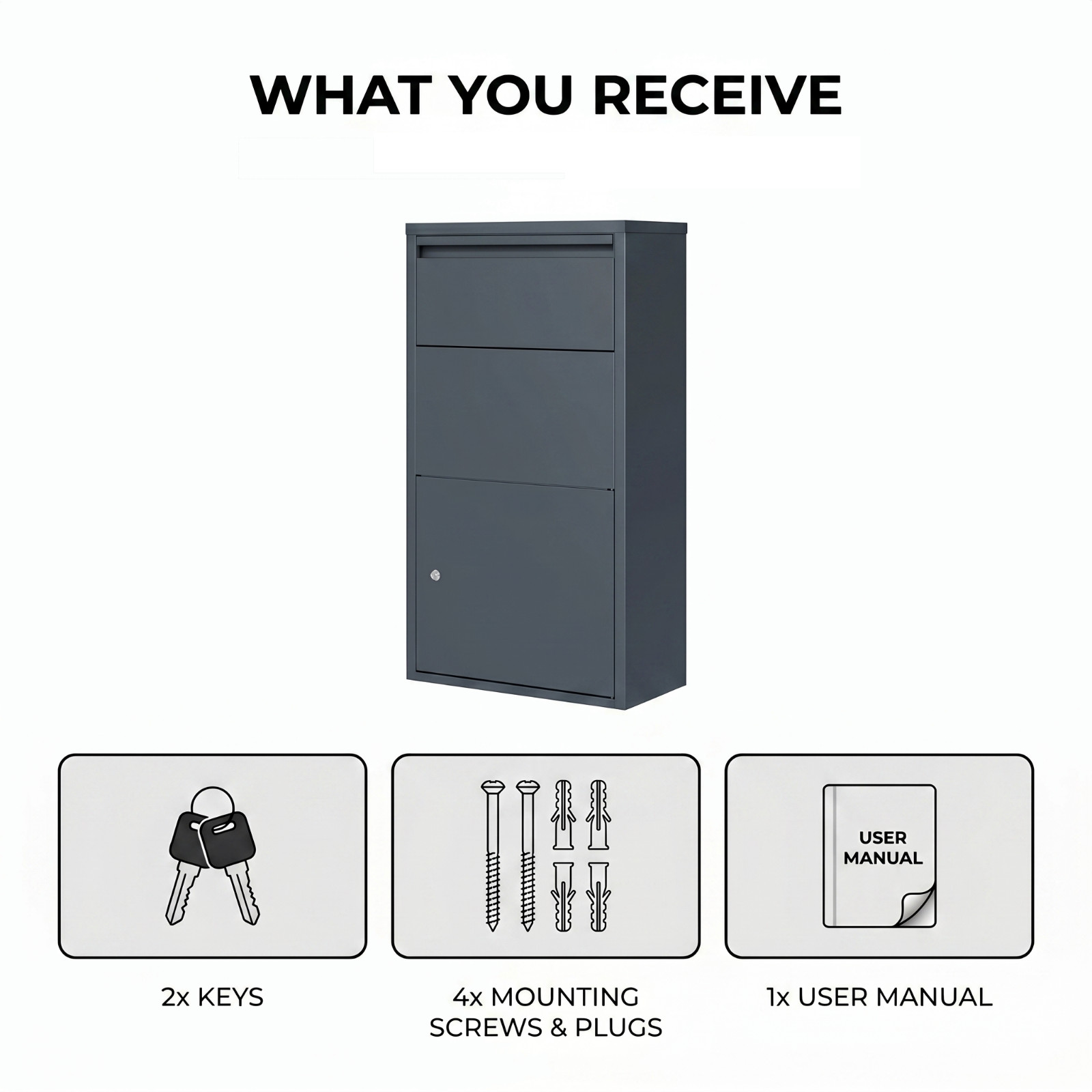 Lockable Parcel Post Box Galvanised Steel Anthracite 82cm - Image 11