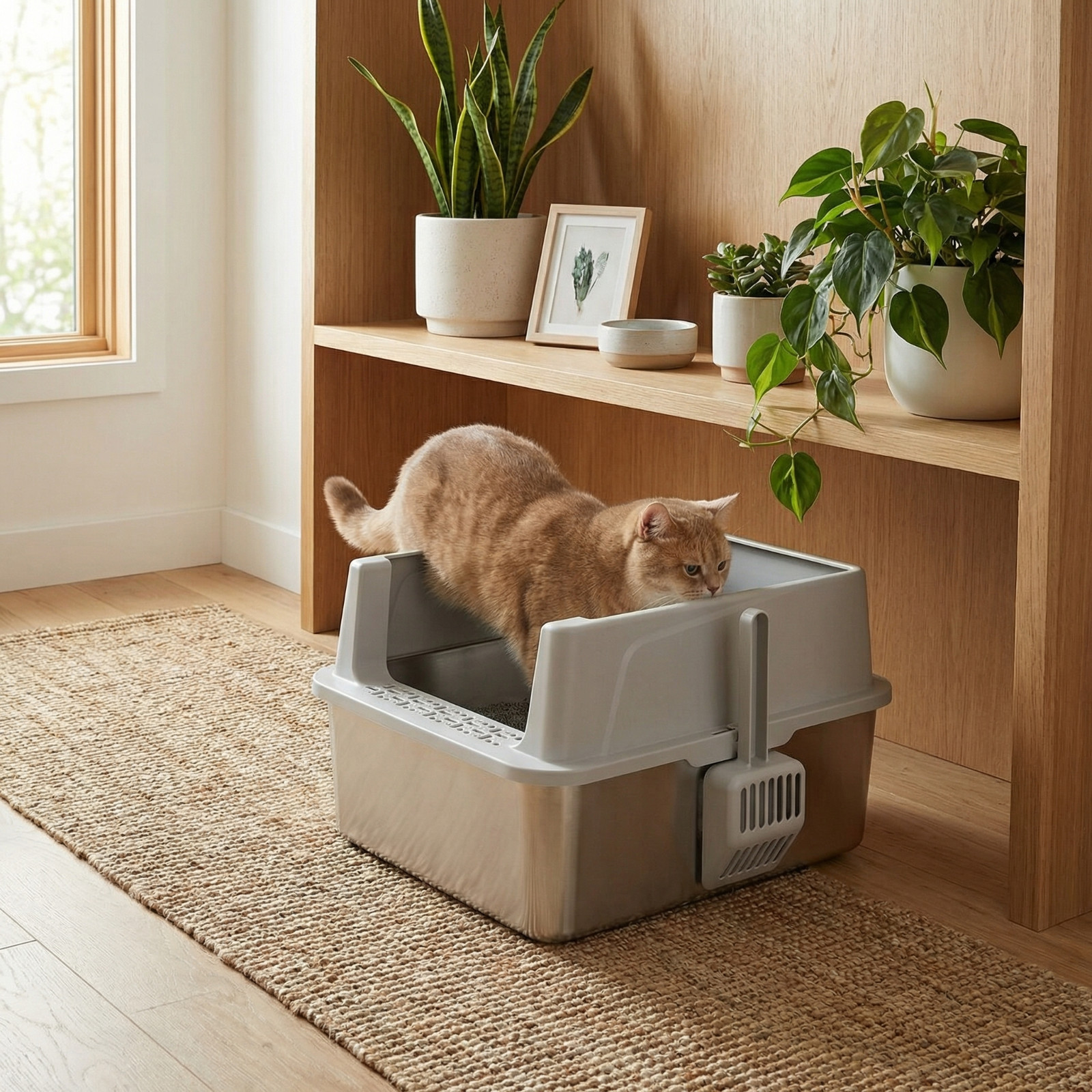 Stainless Steel Cat Litter Tray High Sides 44cm Light Grey - Image 5