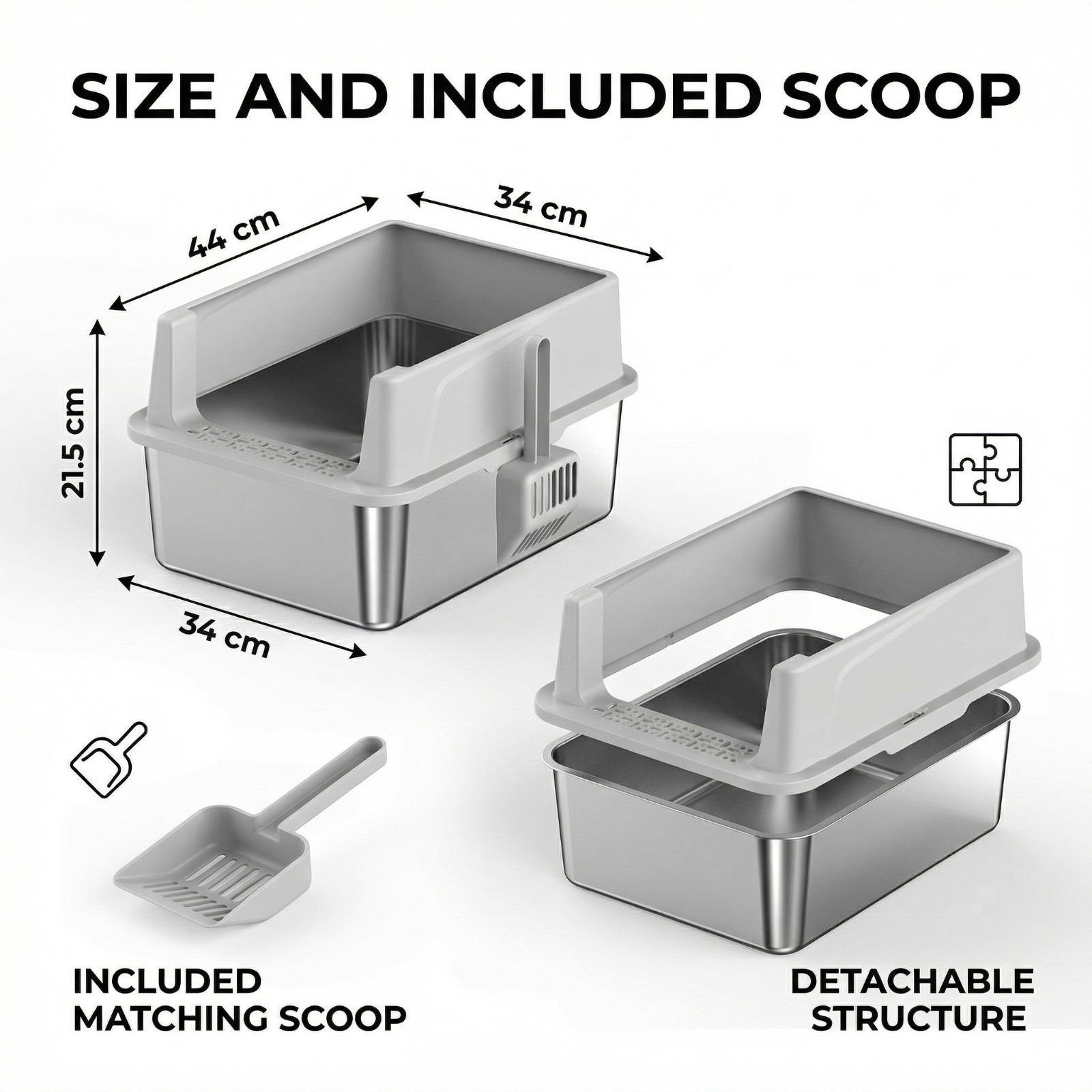 Stainless Steel Cat Litter Tray High Sides 44cm Light Grey - Image 9
