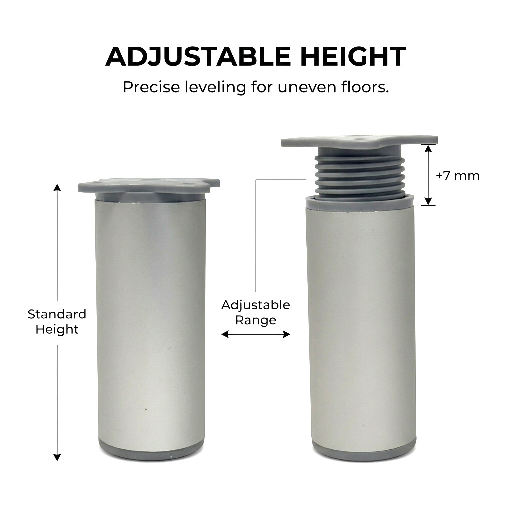 Adjustable Furniture Legs Aluminium Round Pack of 4 - Image 7