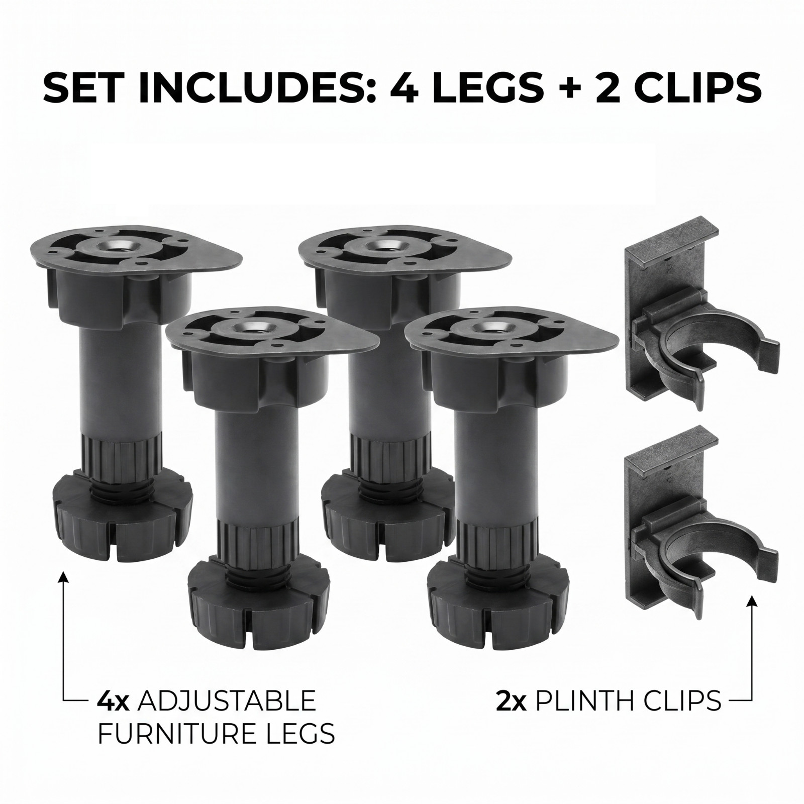 Adjustable Kitchen Plinth Legs 60kg + 2 Clips Pack of 4 - Image 8