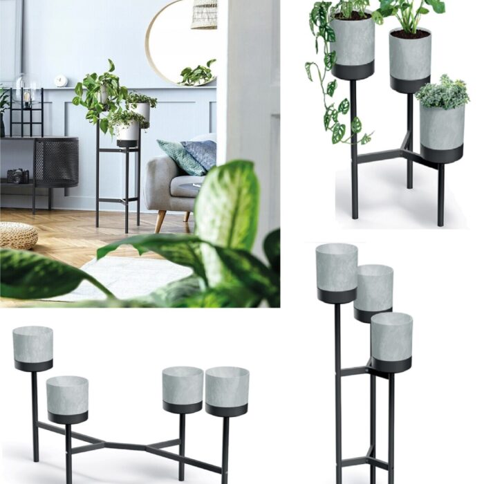 Bloomie Black Metal Tiered Plant Stand with Pots