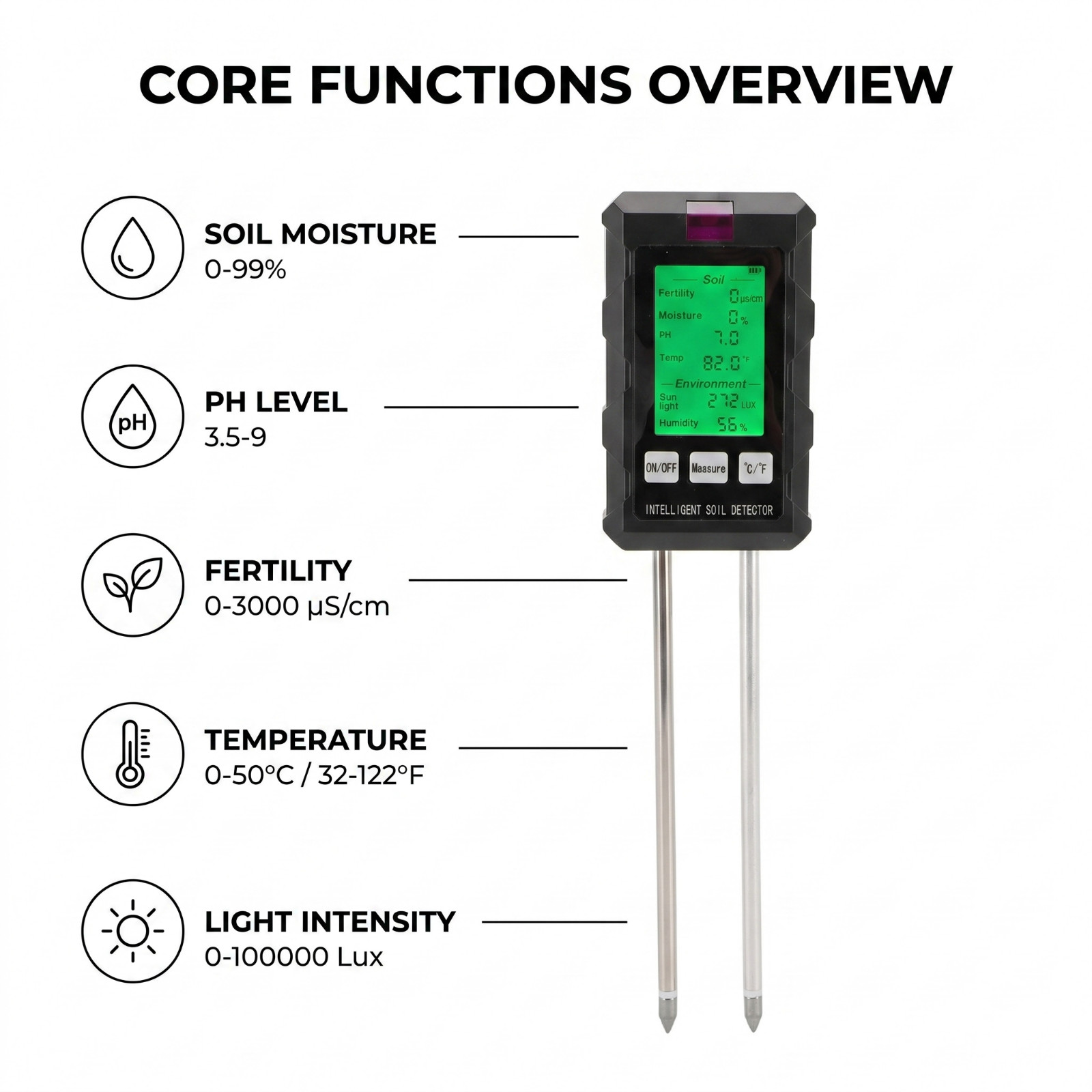 Digital Soil Tester 6-in-1 pH Moisture Light Meter - Image 7