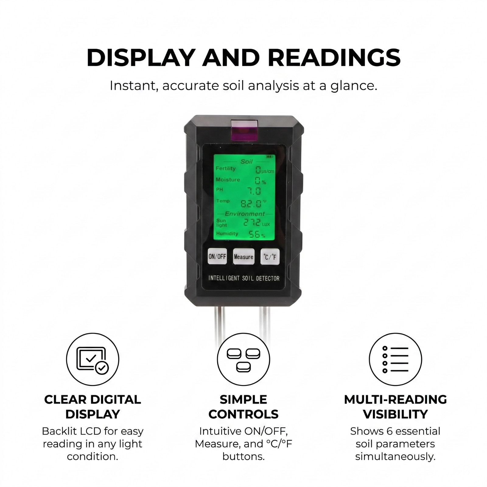 Digital Soil Tester 6-in-1 pH Moisture Light Meter - Image 8