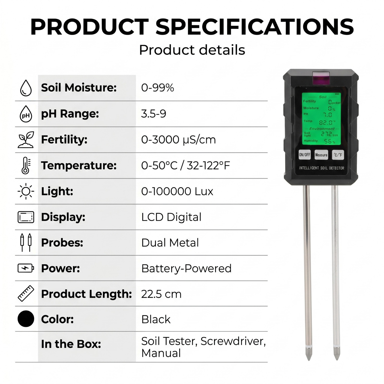 Digital Soil Tester 6-in-1 pH Moisture Light Meter - Image 11