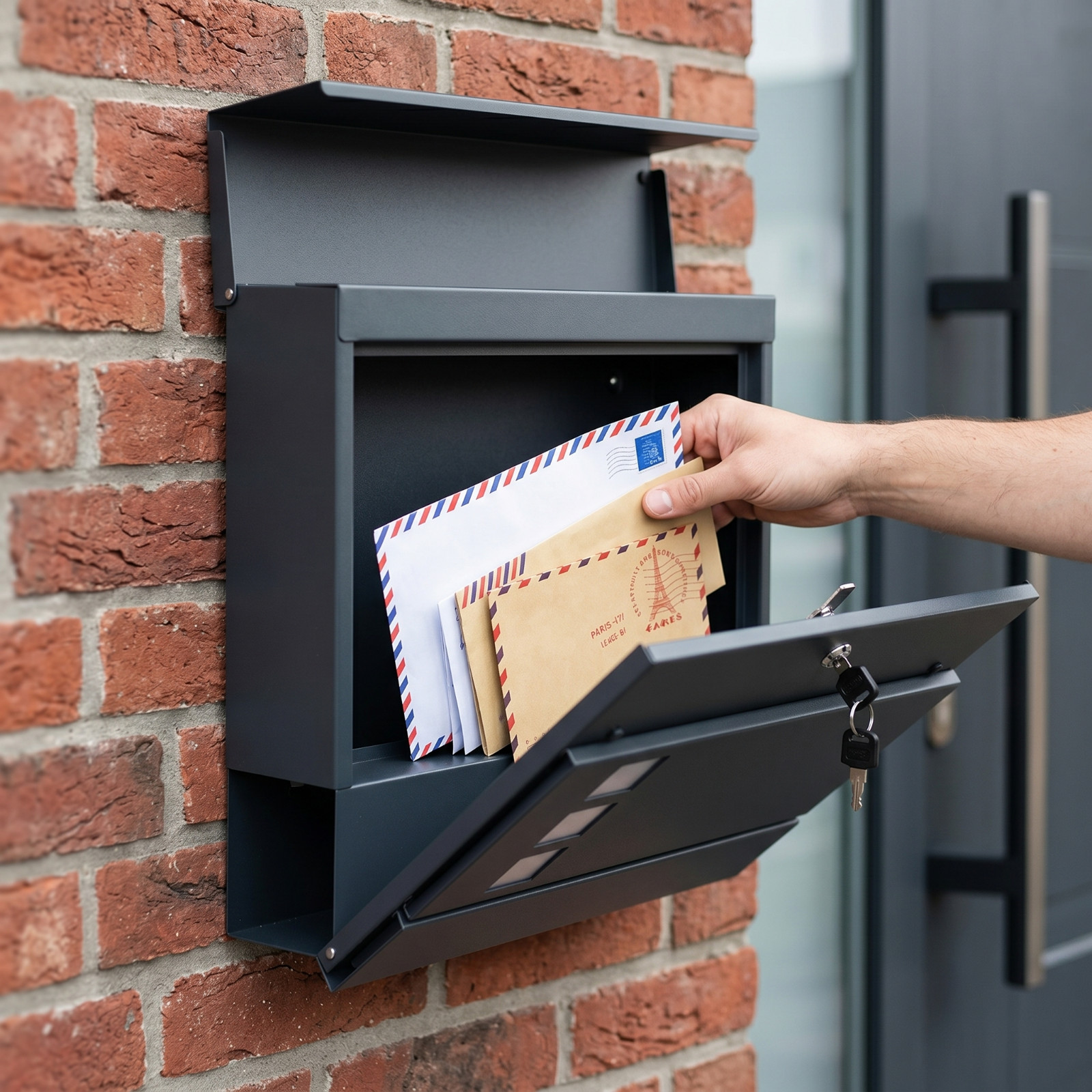 Post Box Wall Mounted Anthracite with Rain Cover - Image 4