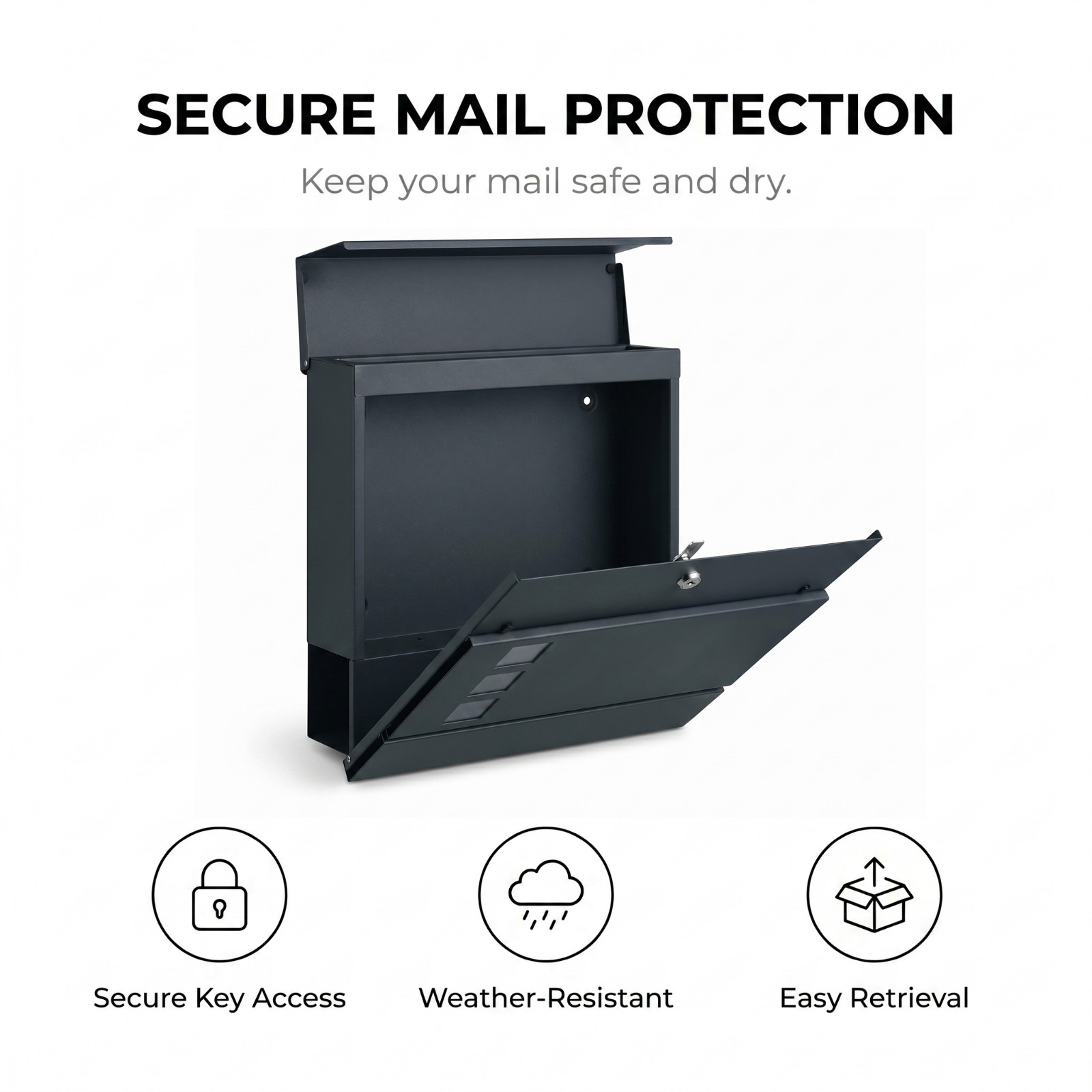 Post Box Wall Mounted Anthracite with Rain Cover - Image 6