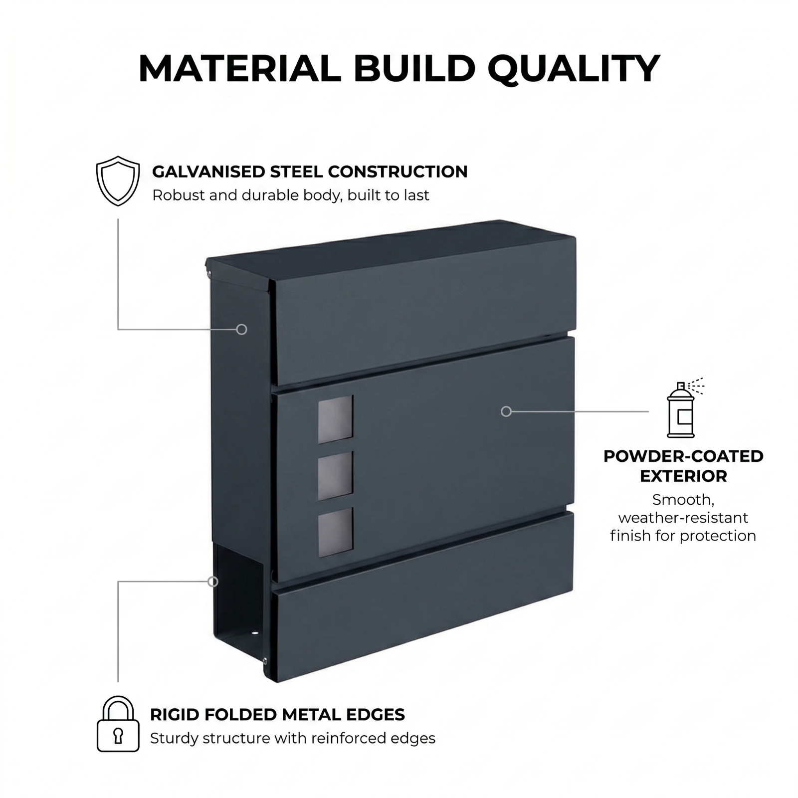Post Box Wall Mounted Anthracite with Rain Cover - Image 7