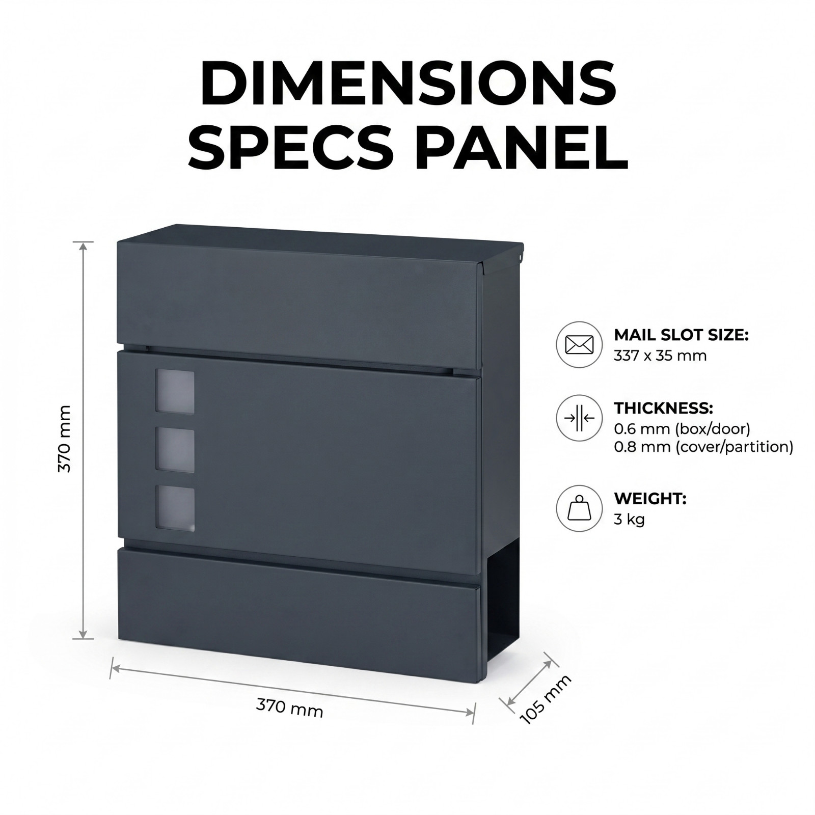 Post Box Wall Mounted Anthracite with Rain Cover - Image 8