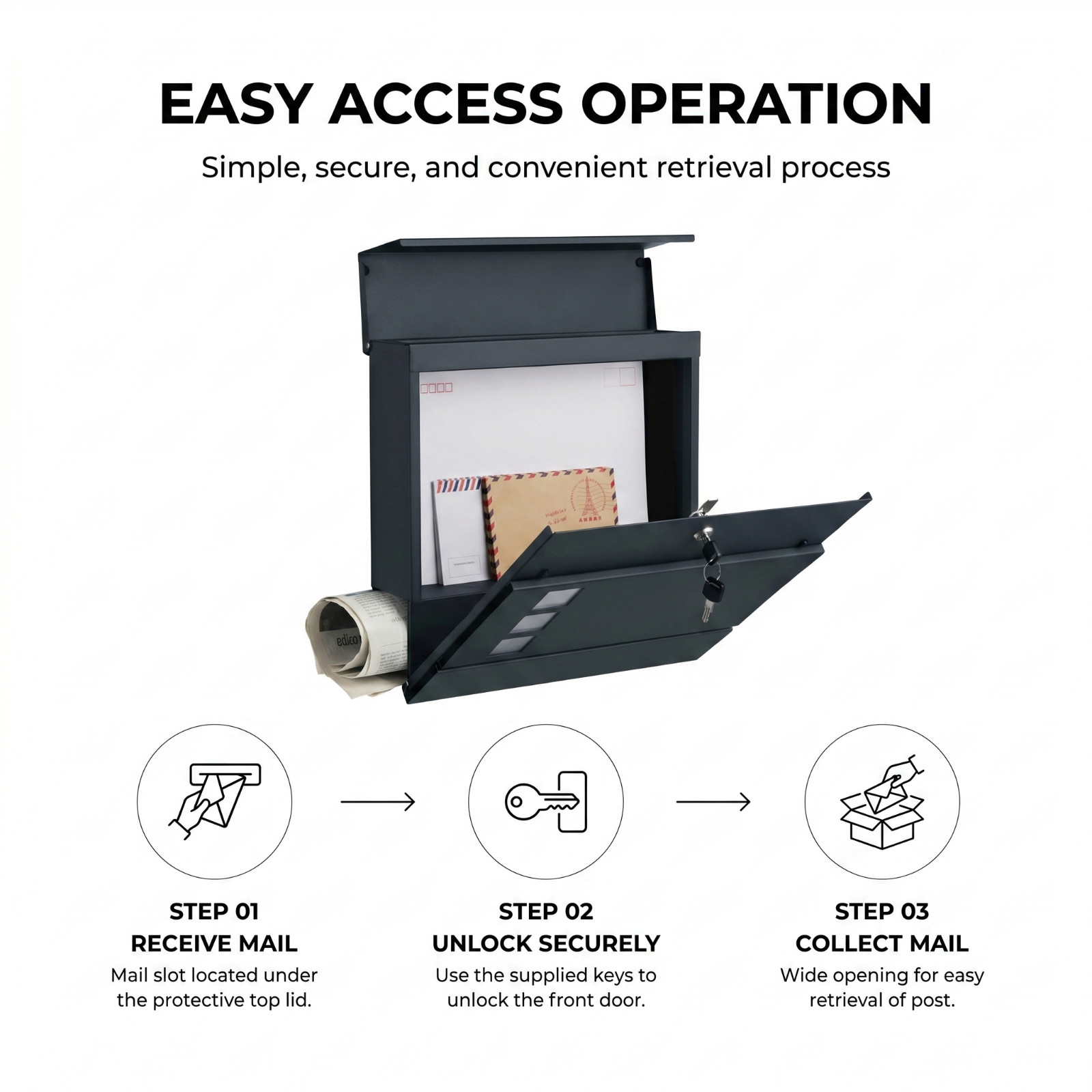 Post Box Wall Mounted Anthracite with Rain Cover - Image 9