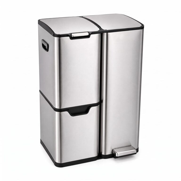 Kitchen Recycling Bin 60L 3 Compartments Stainless Steel