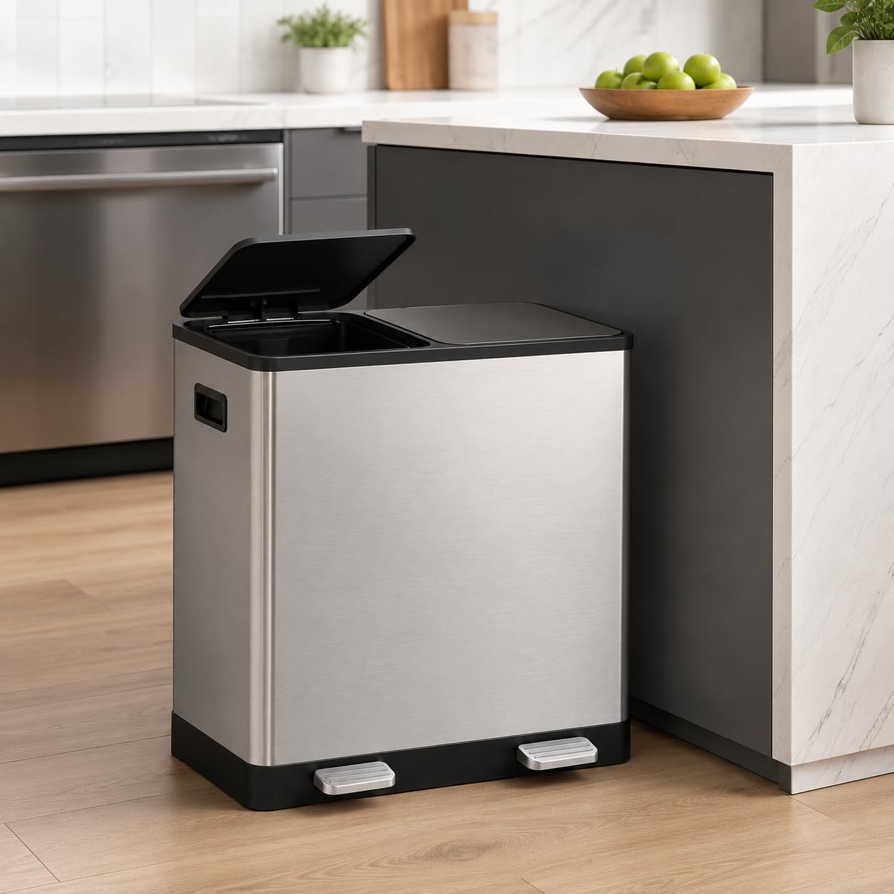 Kitchen Pedal Bin 60L Dual 2x30L Stainless Steel - Image 6