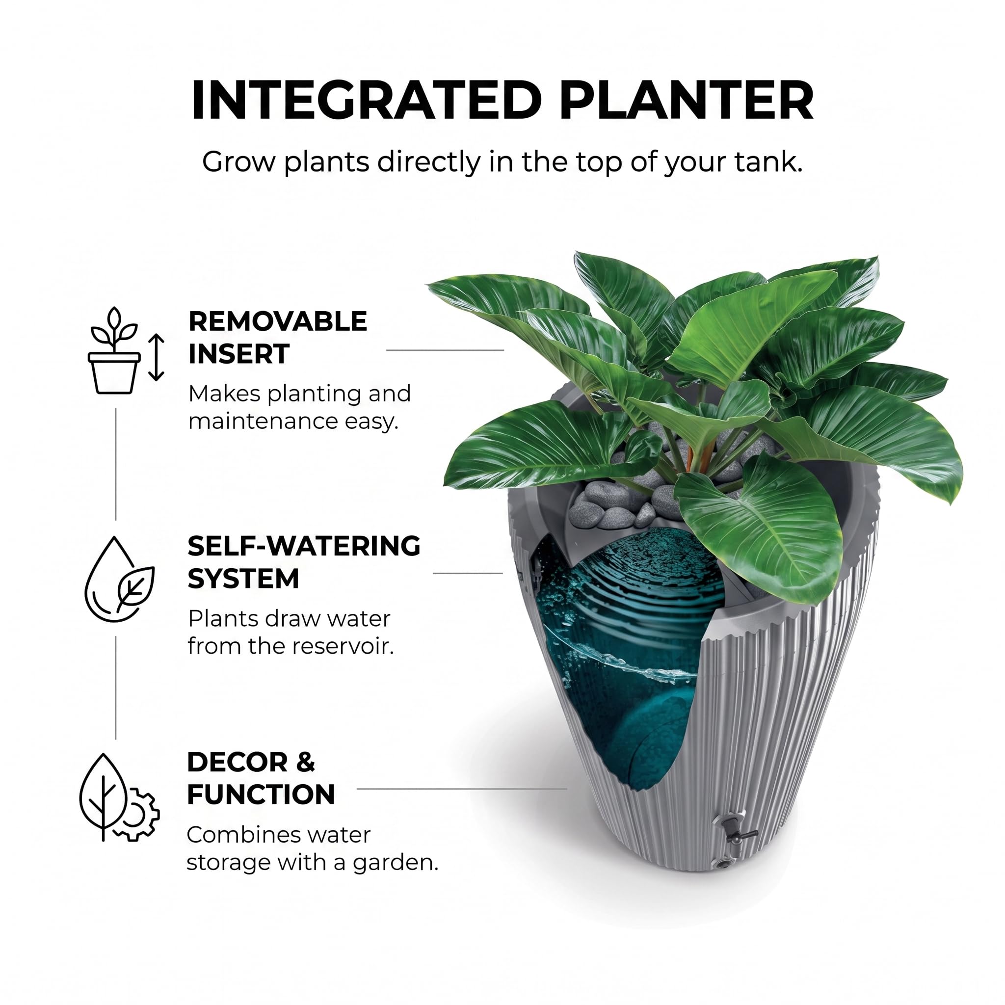 Water Butt 210L with Built-In Planter Grey - Image 6
