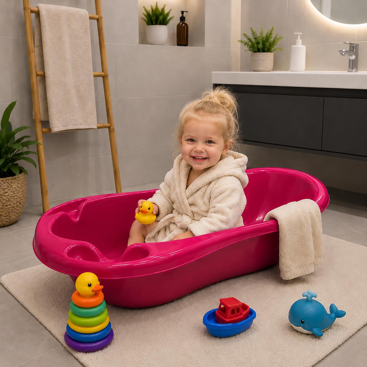 Baby Bath Tub 100 x 50cm with Backrest Pink - Image 8