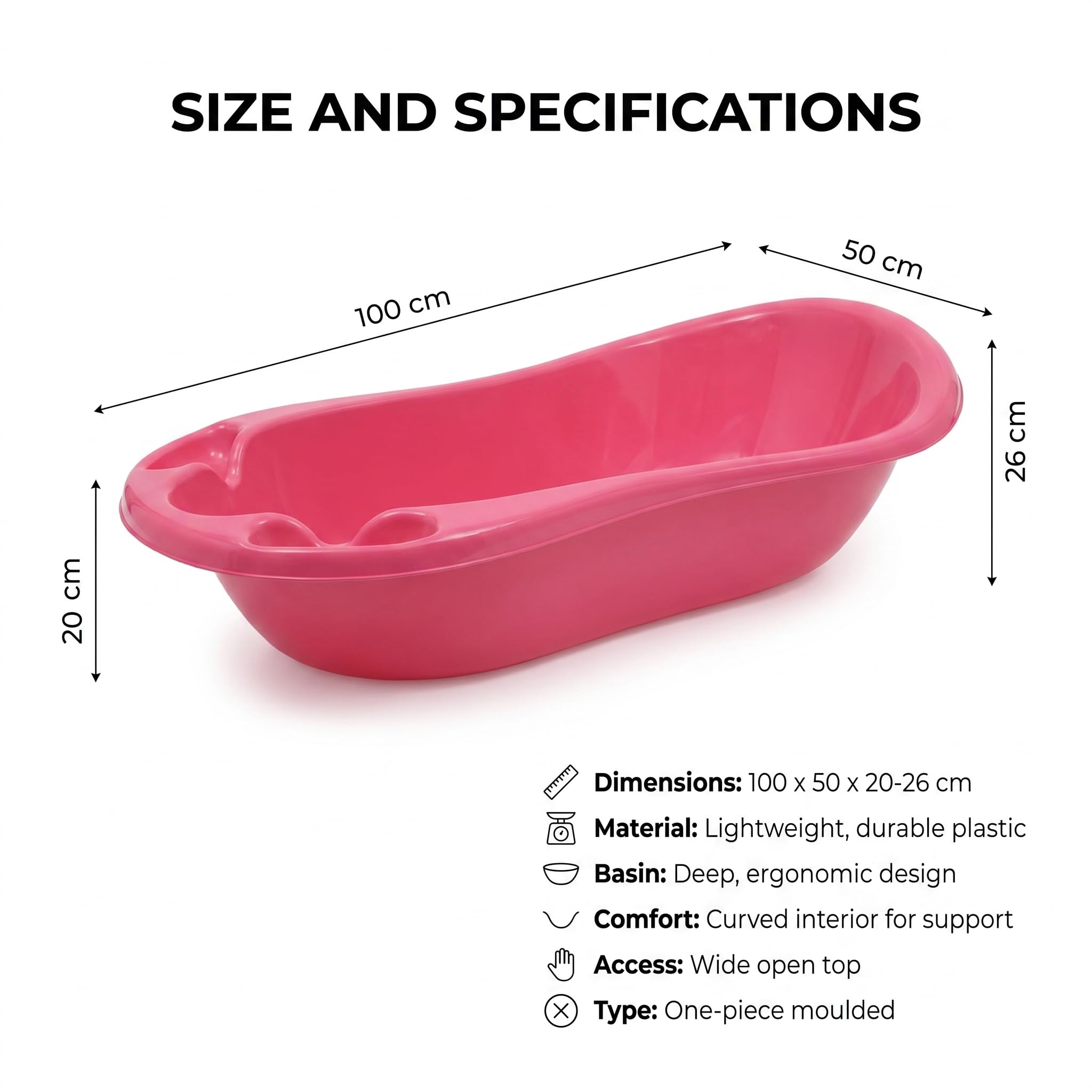 Baby Bath Tub 100 x 50cm with Backrest Pink - Image 5
