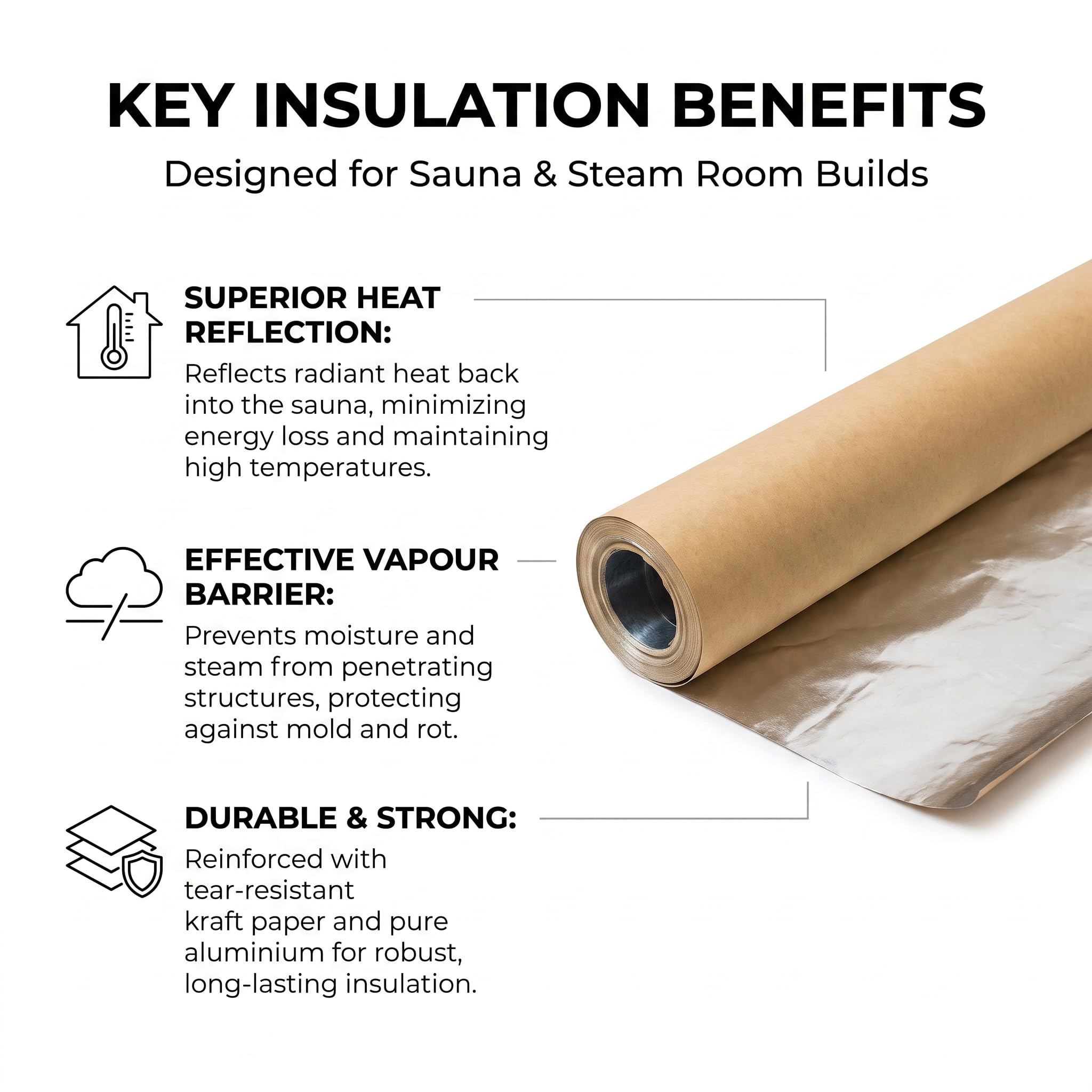 Sauna Vapour Barrier Foil 1.25m x 24m with 50mm Tape - Image 5