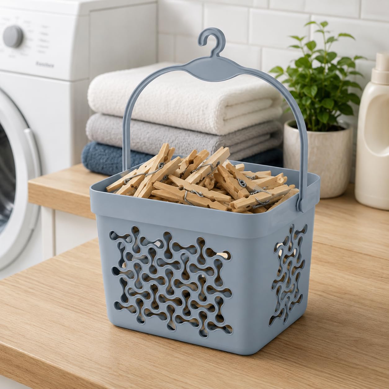 Clothes Peg Basket with Hanging Hook Blue - Image 9
