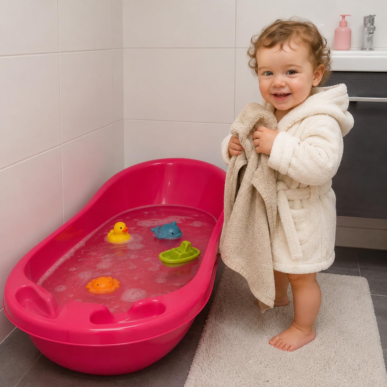 Baby Bath Tub 100 x 50cm with Backrest Pink - Image 2