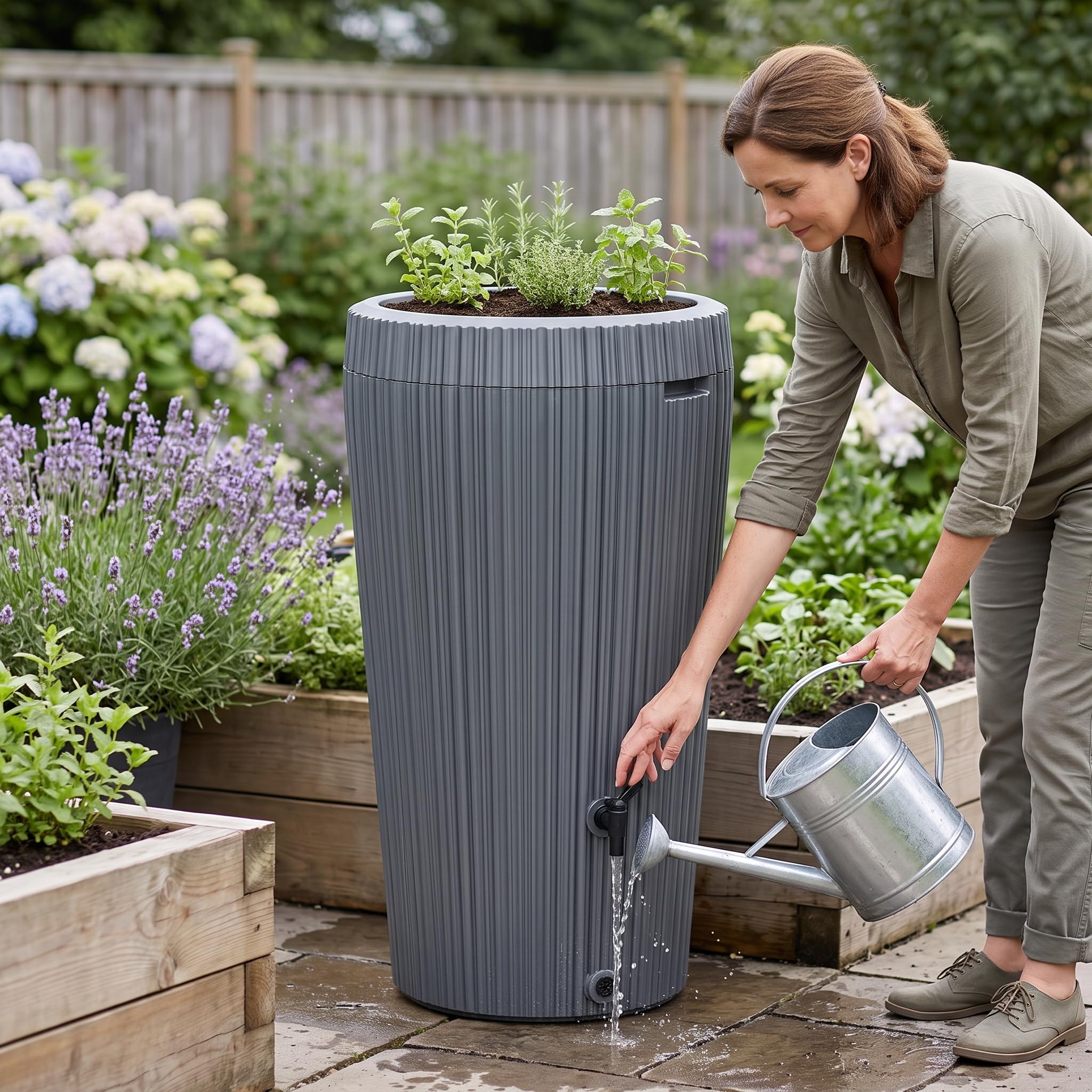 Water Butt 210L with Built-In Planter Grey - Image 4