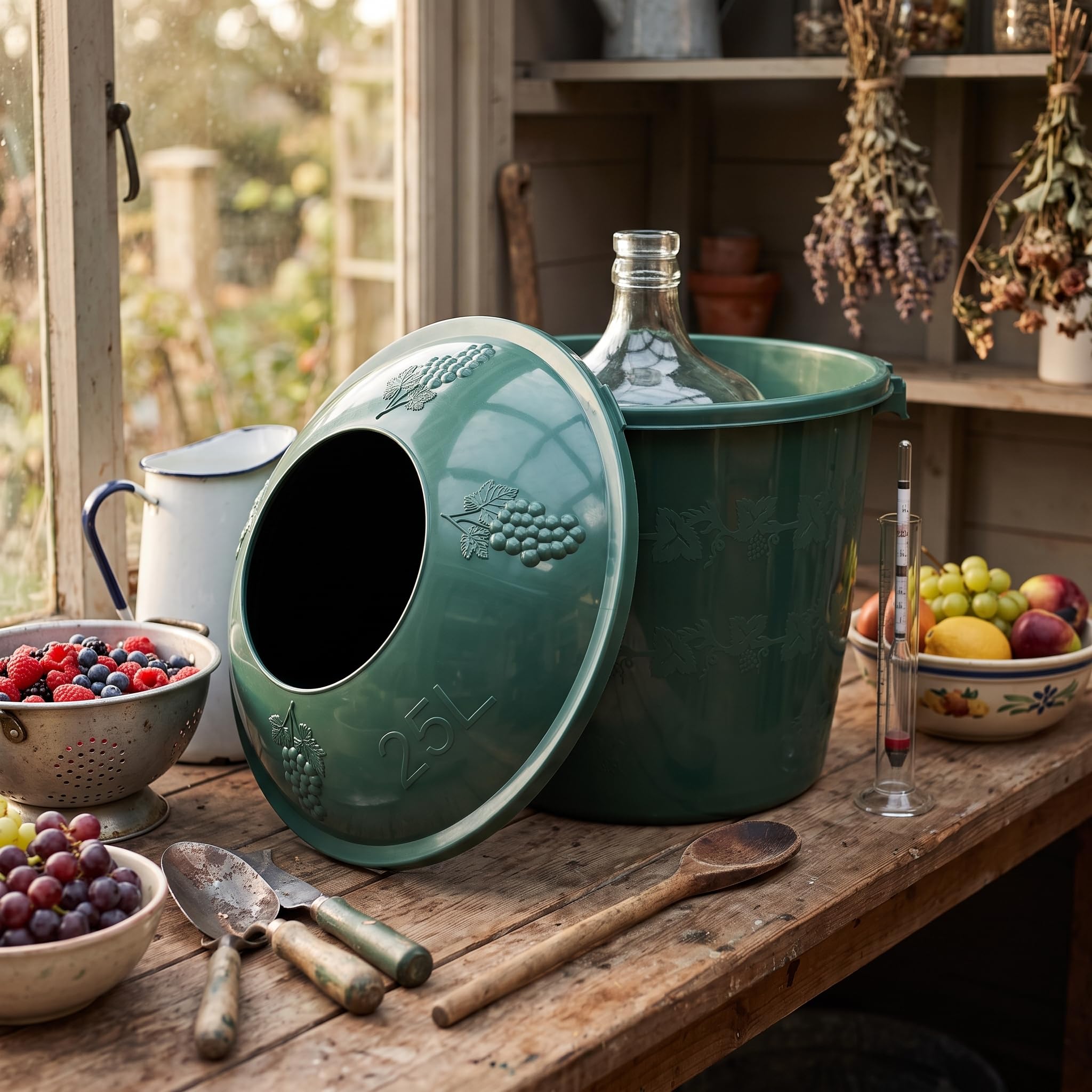 Green Demijohn Basket Cover with Lid 25L - Image 4