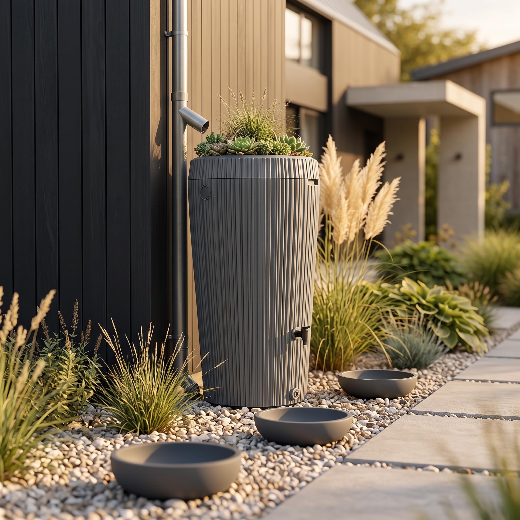 Water Butt 210L with Built-In Planter Grey - Image 2